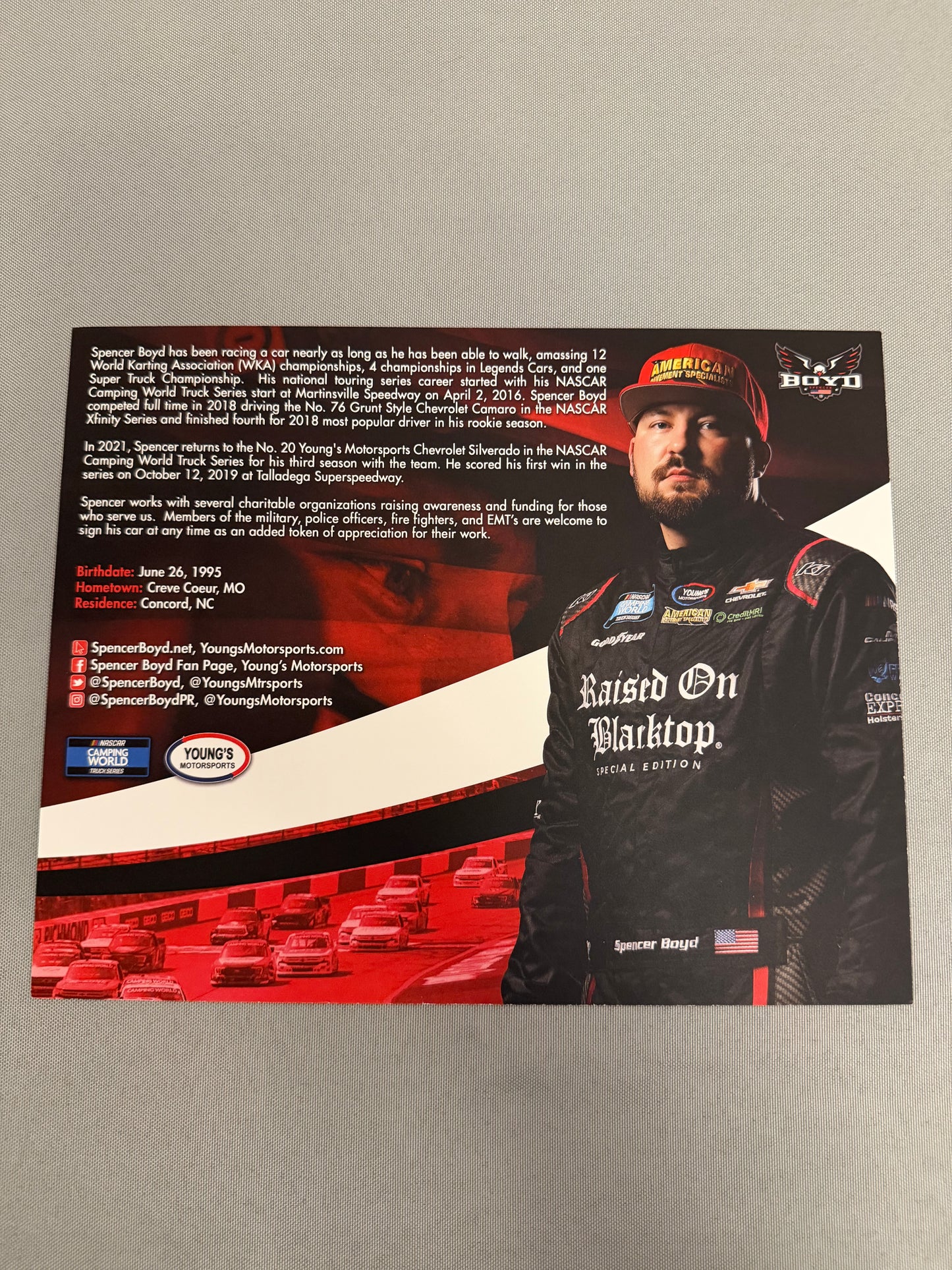Spencer Boyd #20 2021 Raised On Blacktop Nascar Hero Card