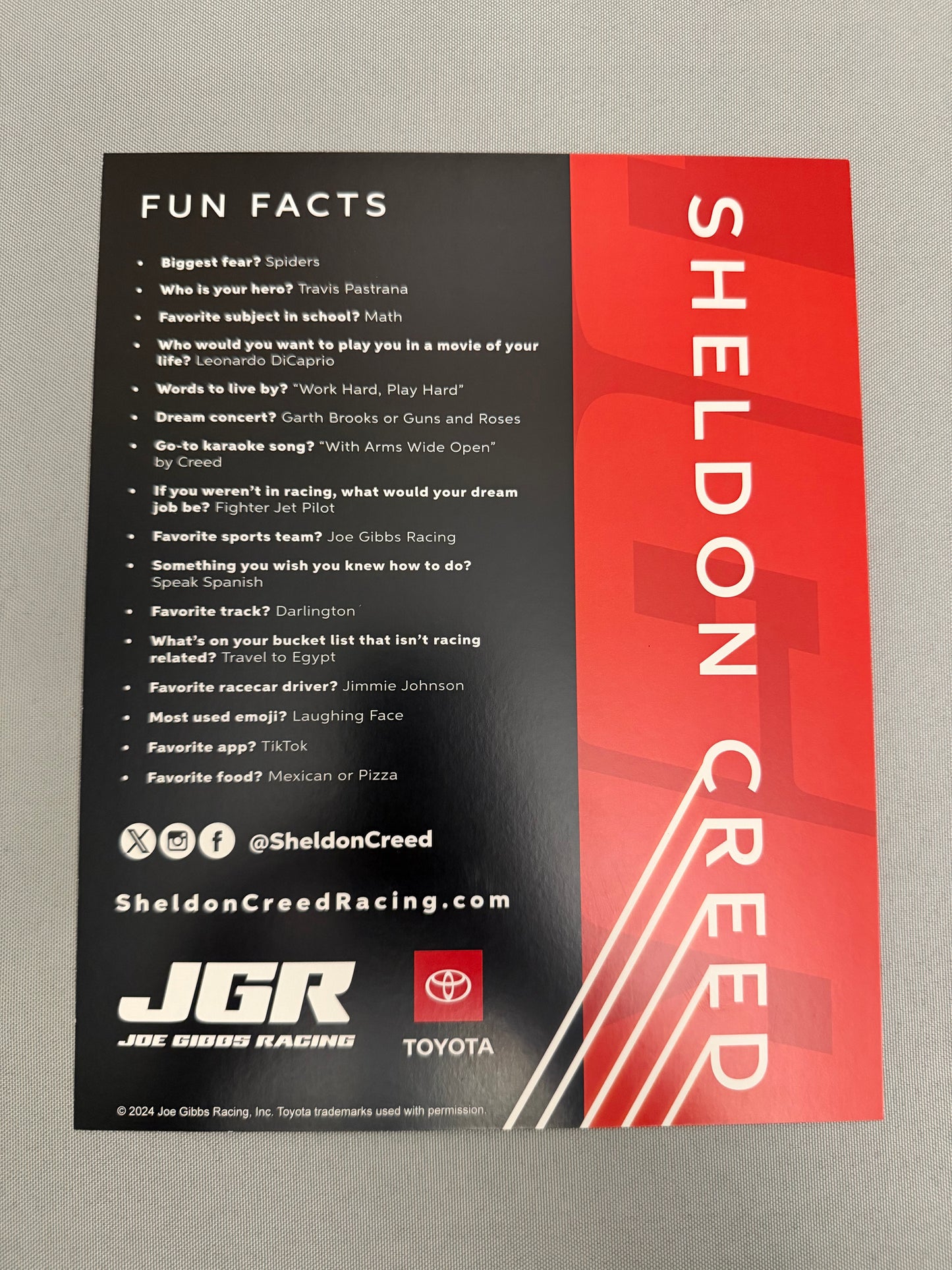 Sheldon Creed #18 2024 Joe Gibbs Racing Nascar Hero Card