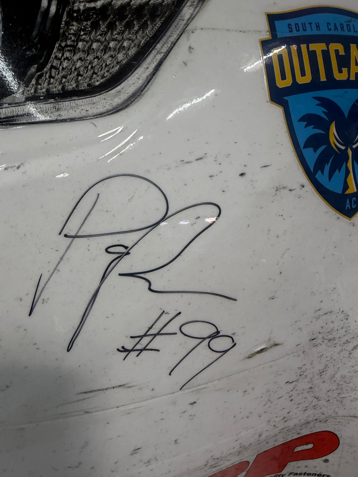 Parker Retzlaff #99 2026 Darlington 1 South Carolina Outcast Nascar Autographed Nose Corner