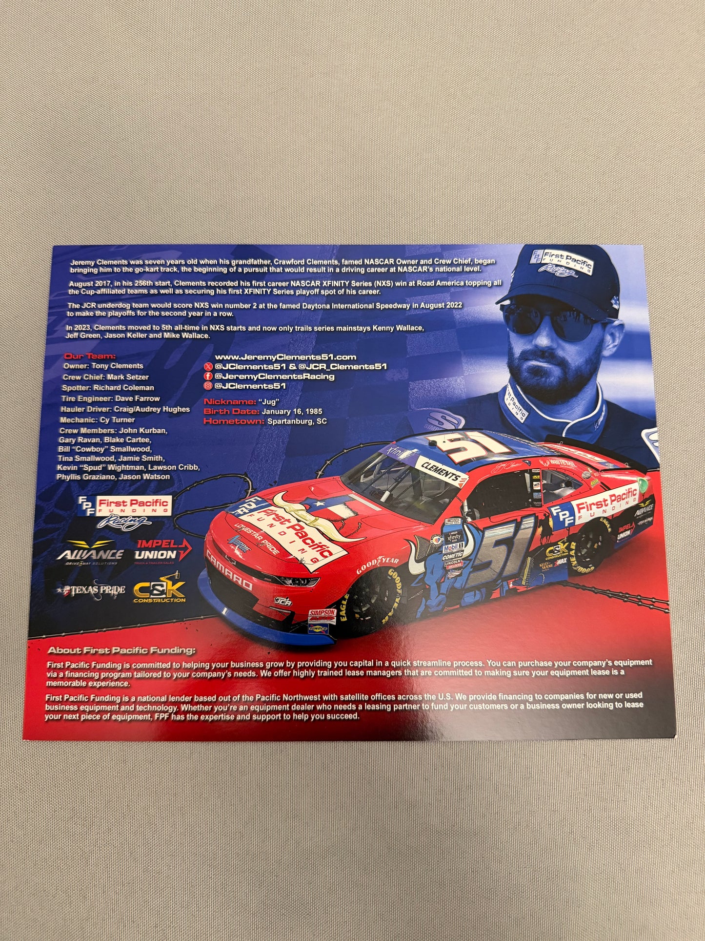 Jeremy Clements 2023 #51 First Pacific Funding Nascar Hero Card