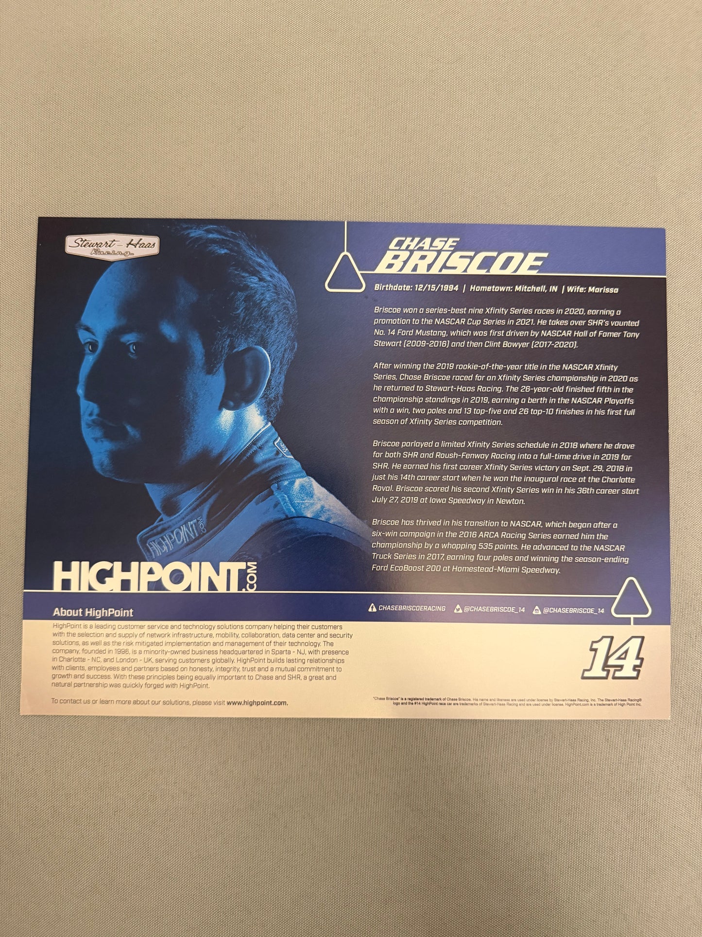 Chase Briscoe #14 2021 Highpoint Nascar Hero Card