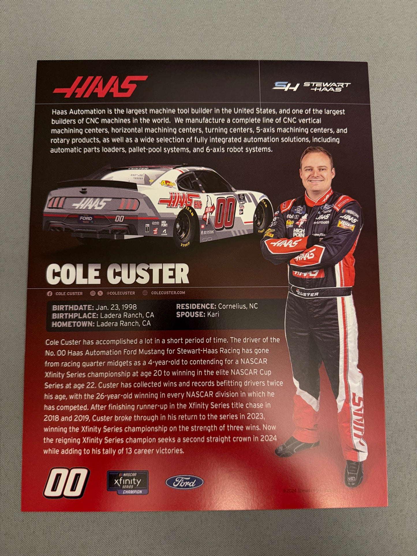 Cole Custer #00 2024 Haas Tooling Nascar Hero Card