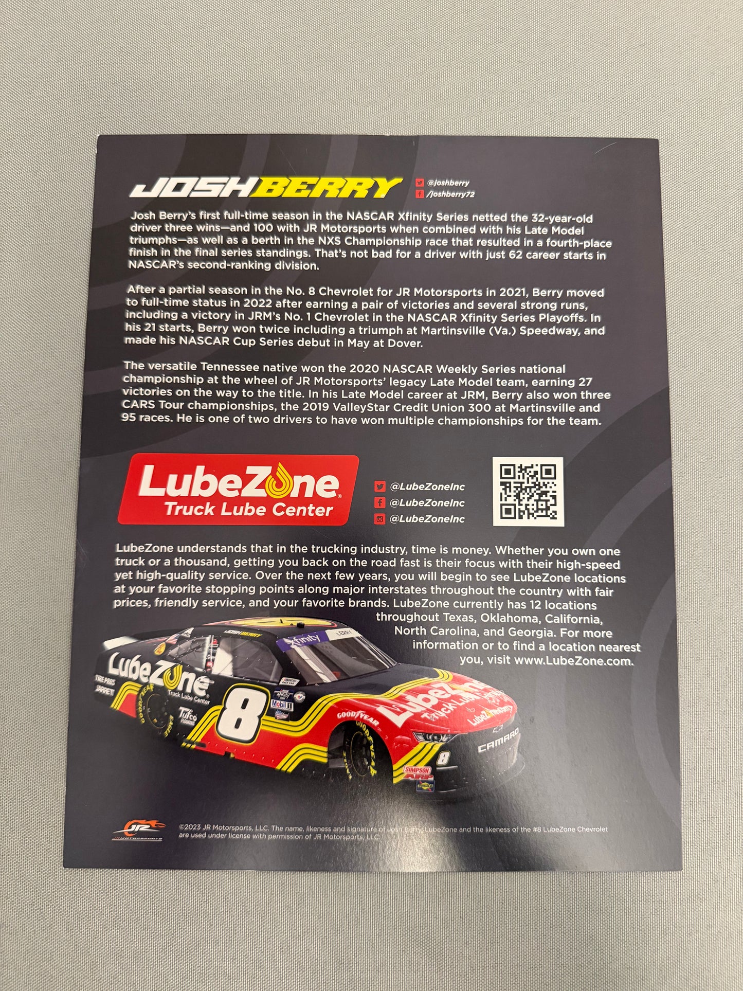 Josh Berry #8 2023 Lube Zone Nascar Hero Card