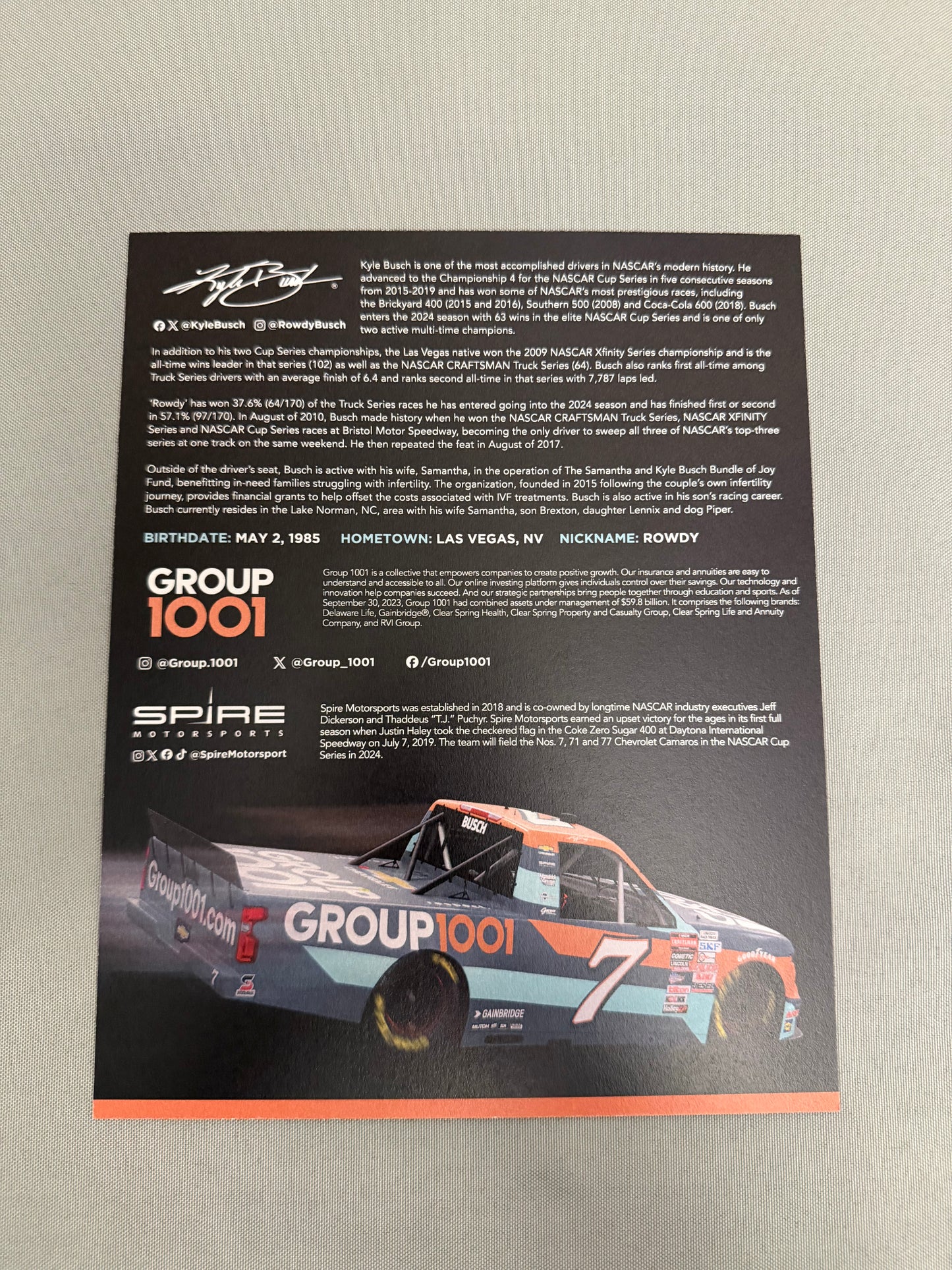 Kyle Busch #7 2024 Group 1001 Nascar Hero Card