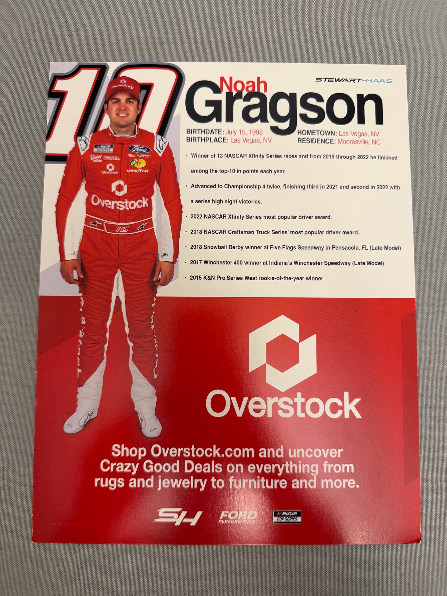 Noah Gragson #10 2024 Overstock Nascar Hero Card