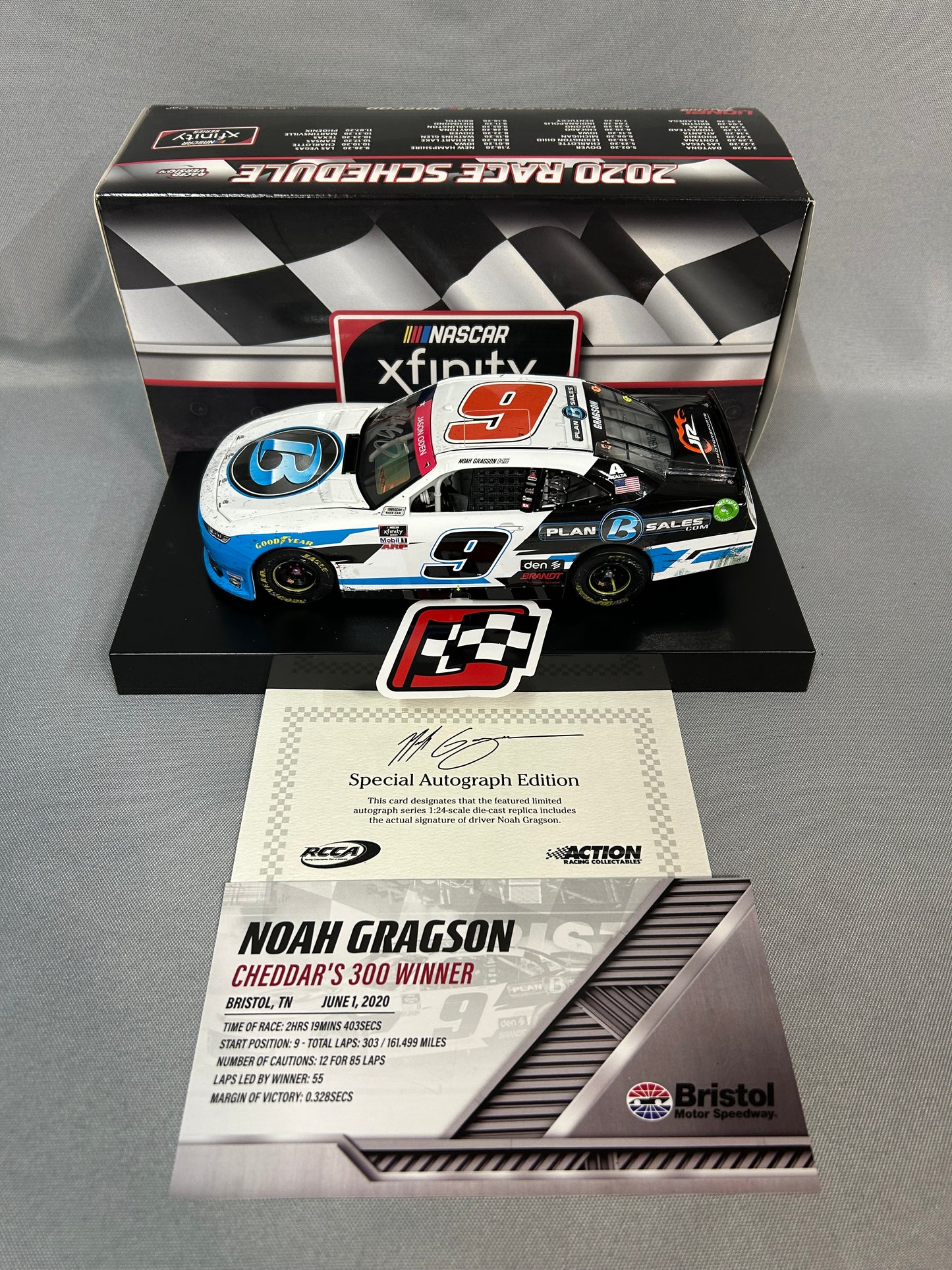 Noah Gragson #9 2020 Autographed Plan B Sales Bristol Win Nascar Diecast