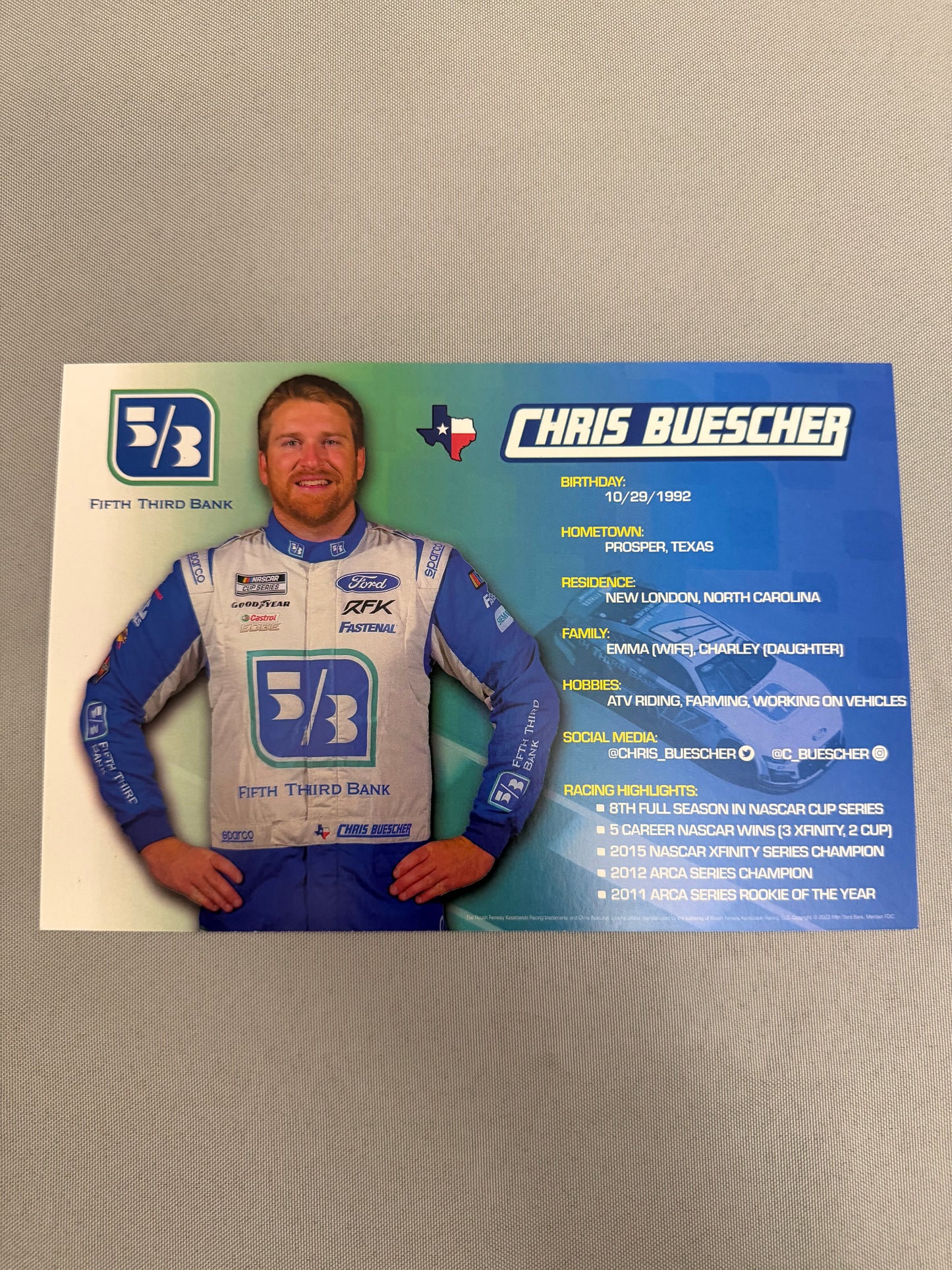 Chris Buescher #17 2023 Fifth Third Bank Nascar Hero Card