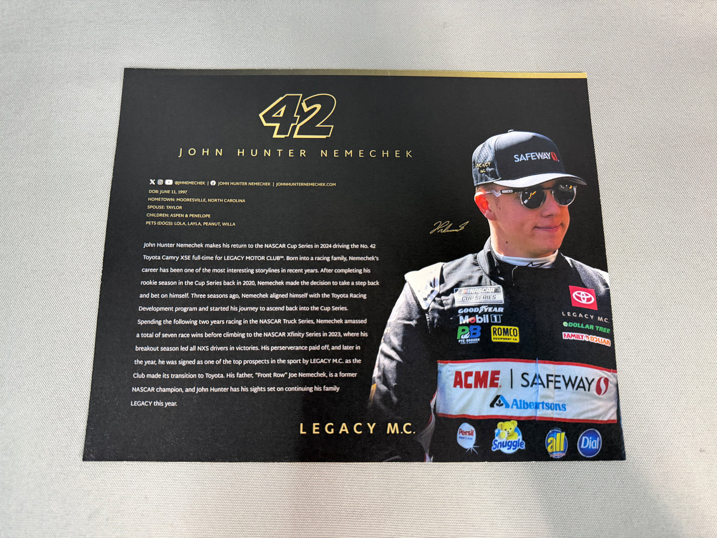 John Hunter Nemechek #42 2024 Safeway Albertsons Nascar Hero Card