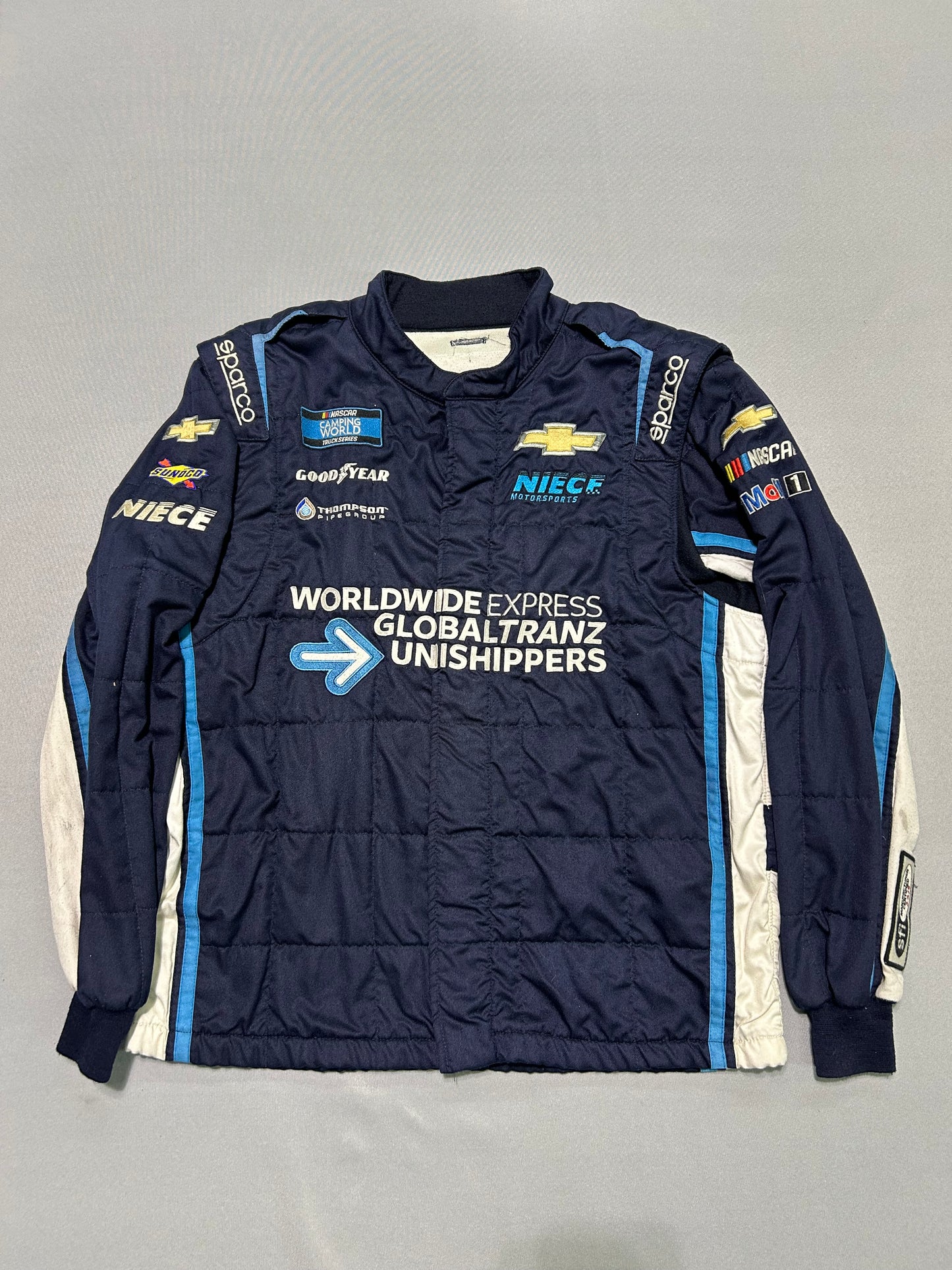 Dean Thompson #40 2022 WWEX Globaltranz Nascar 2 Piece Crew Firesuit C-48 W-36 L-32