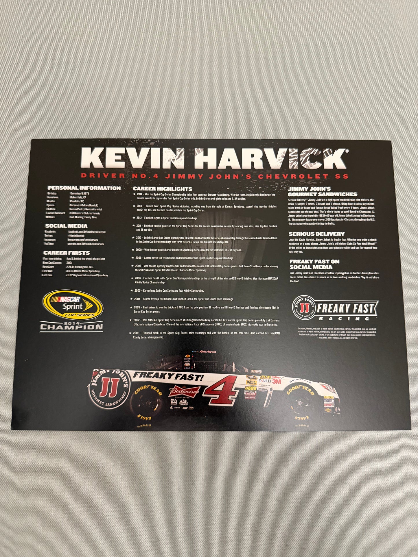 Kevin Harvick #4 2015 Jimmy Johns Hero Card