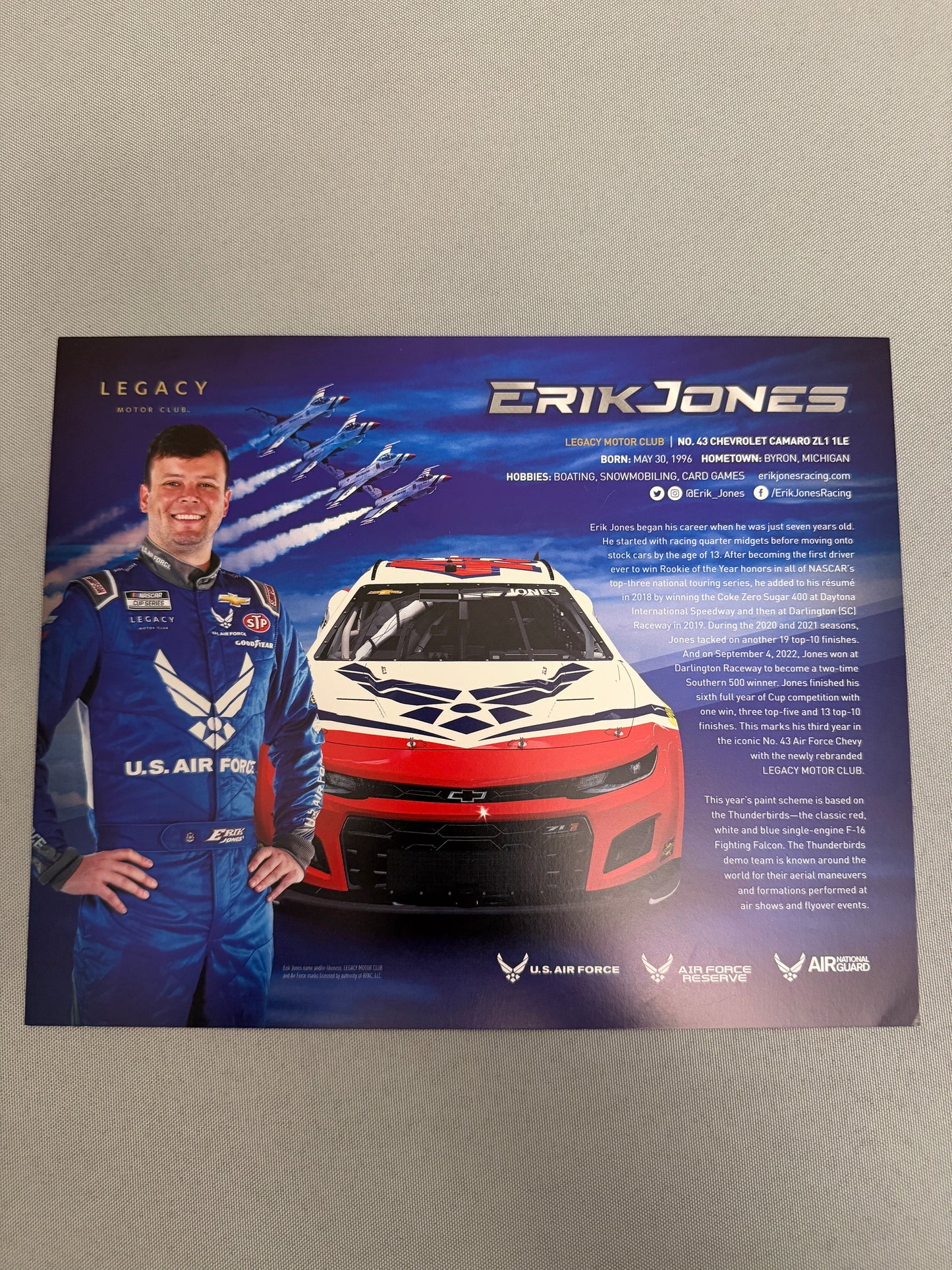 Erik Jones #43 2023 Air Force Nascar Hero Card