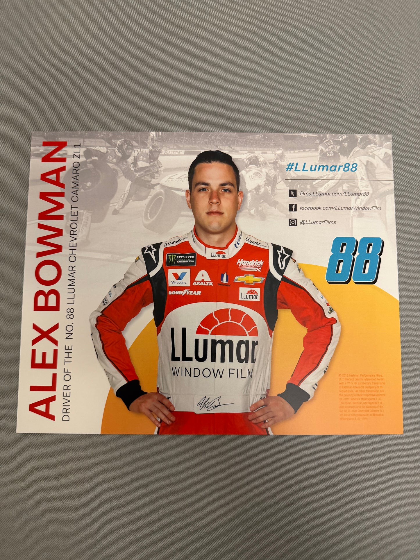 Alex Bowman #88 2019 Llumar Nascar Hero Card