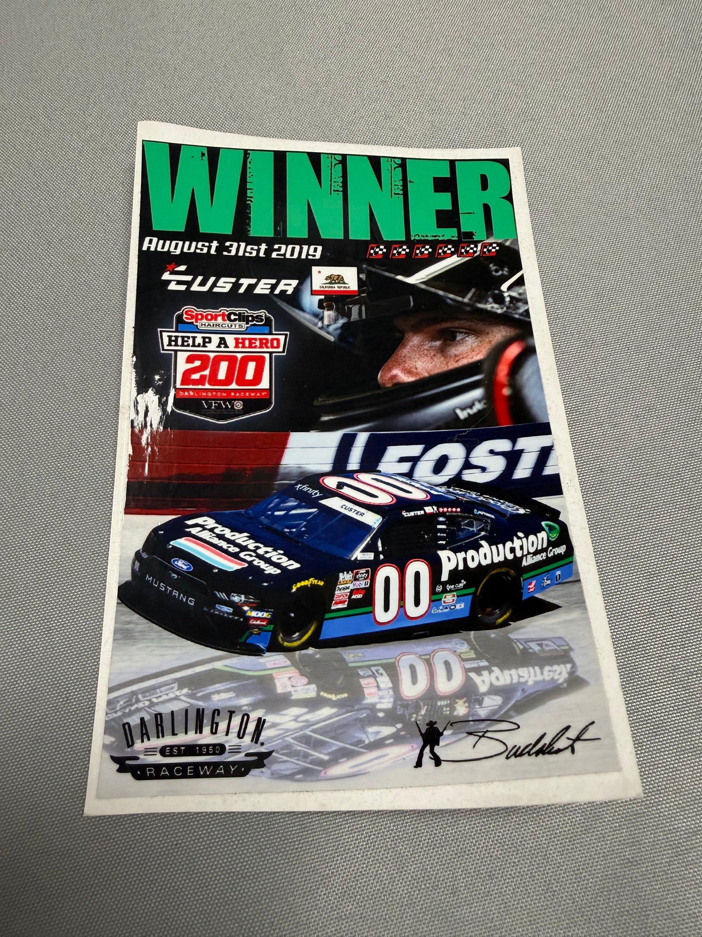 Cole Custer #00 2019 Darlington Win Nascar Team Issued Decal