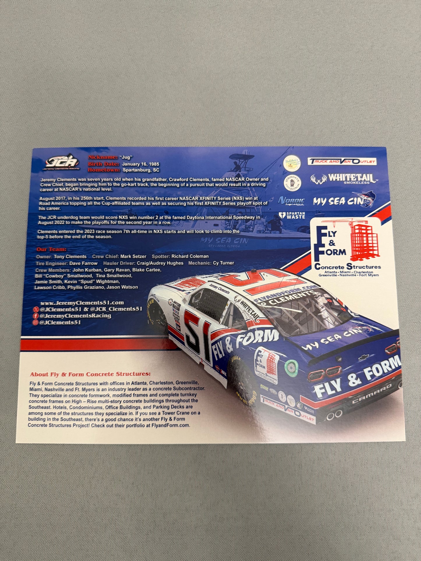 Jeremy Clements #51 Fly & Form Throwback Nascar Hero Card