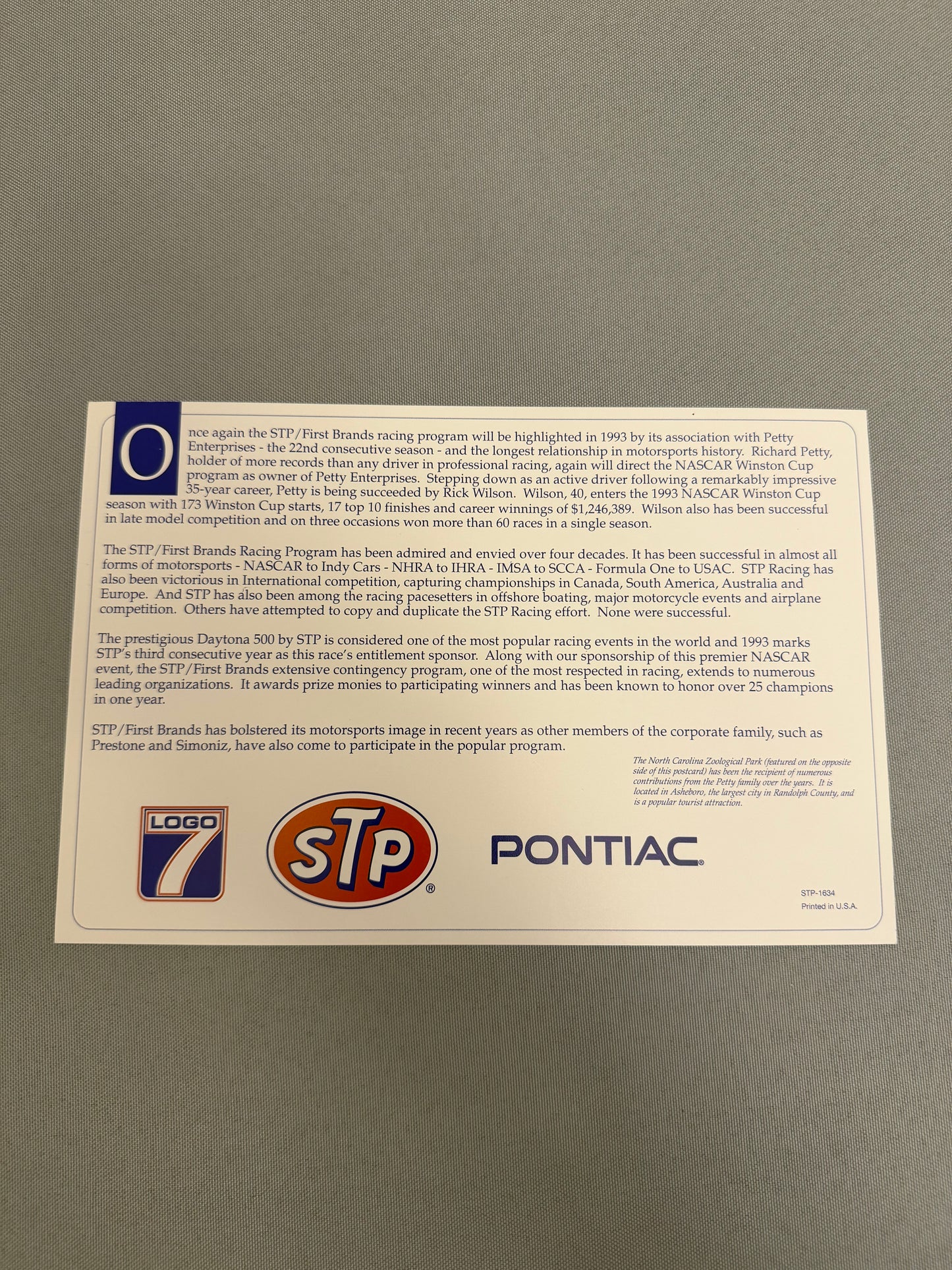 Richard Petty #44 STP Nascar Hero Card