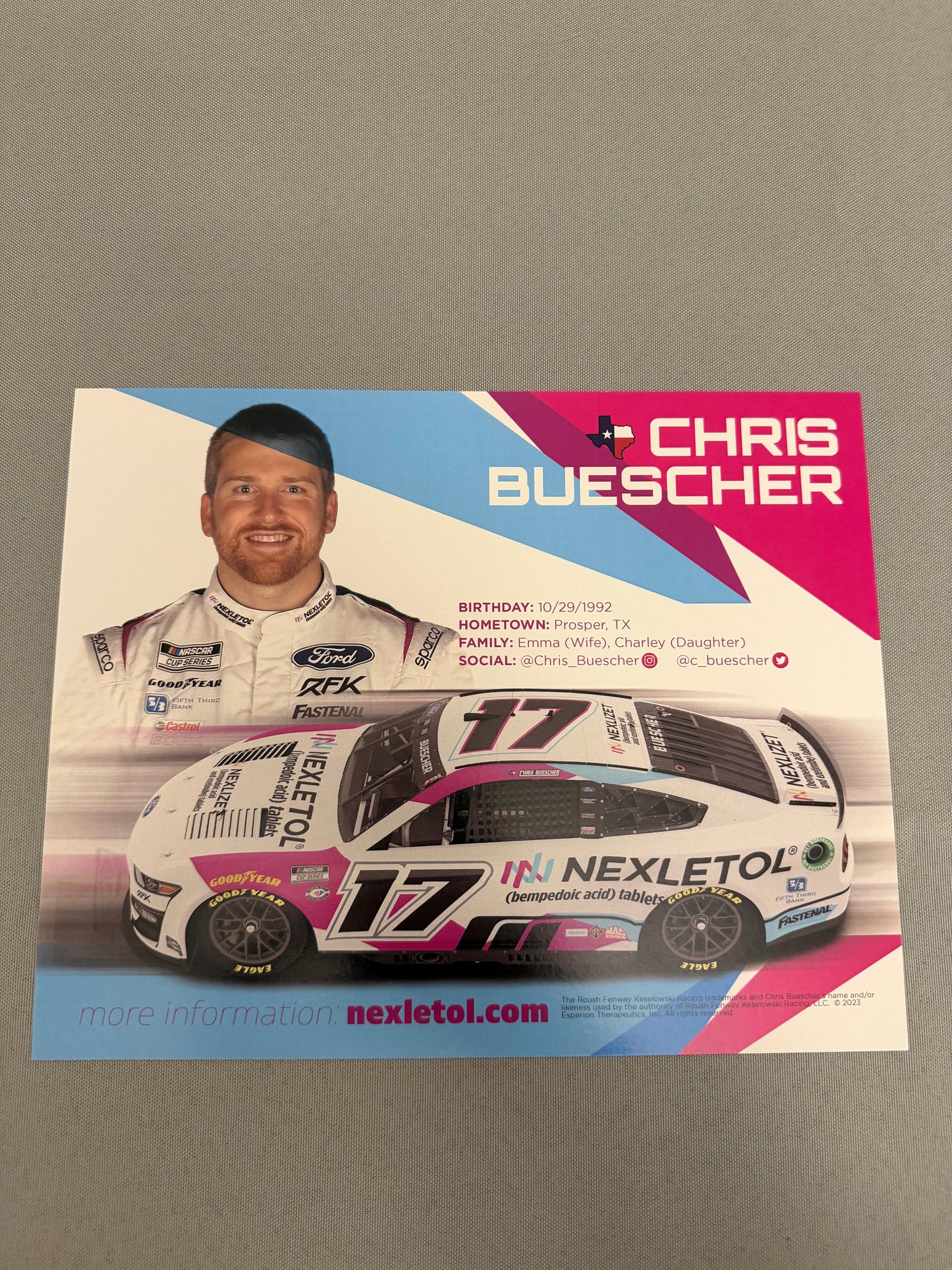 RFK Racing 2023 Nexlizet Nexletol Nascar Hero Card