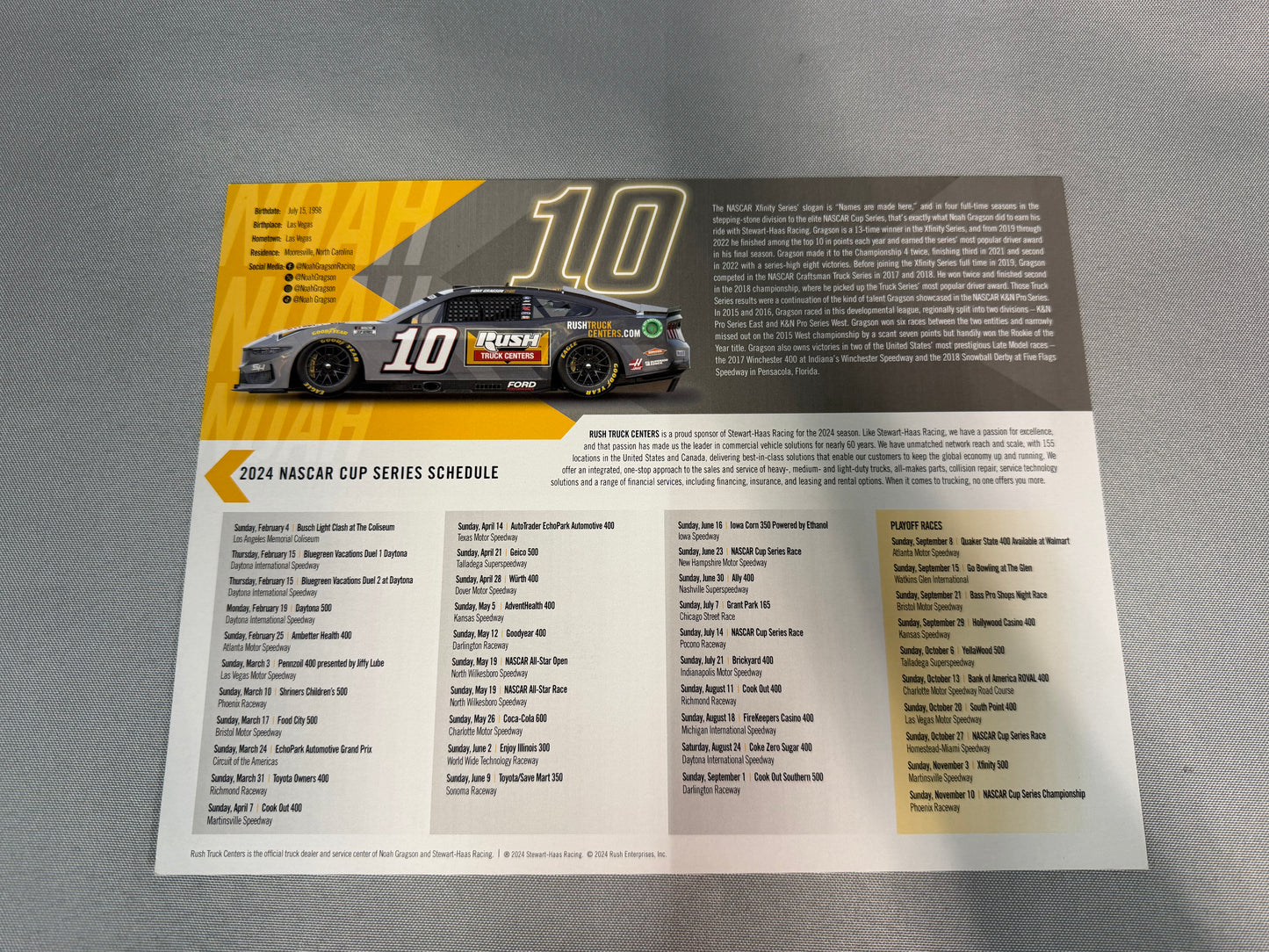 Noah Gragson #10 2024 Rush Truck Centers Autographed Nascar Hero Card