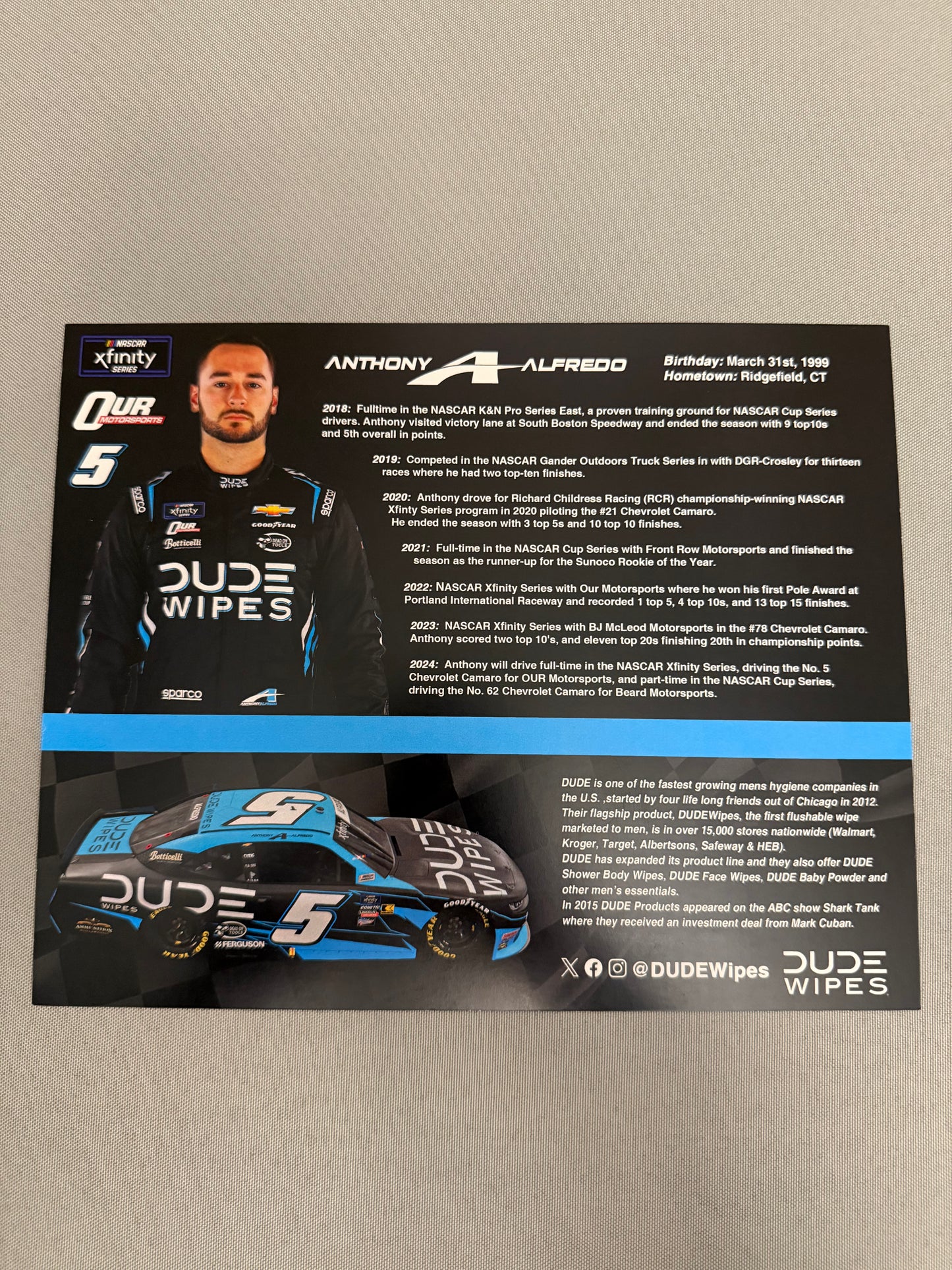 Anthony Alfredo #5 2024 Dude Wipes Nascar Hero Card