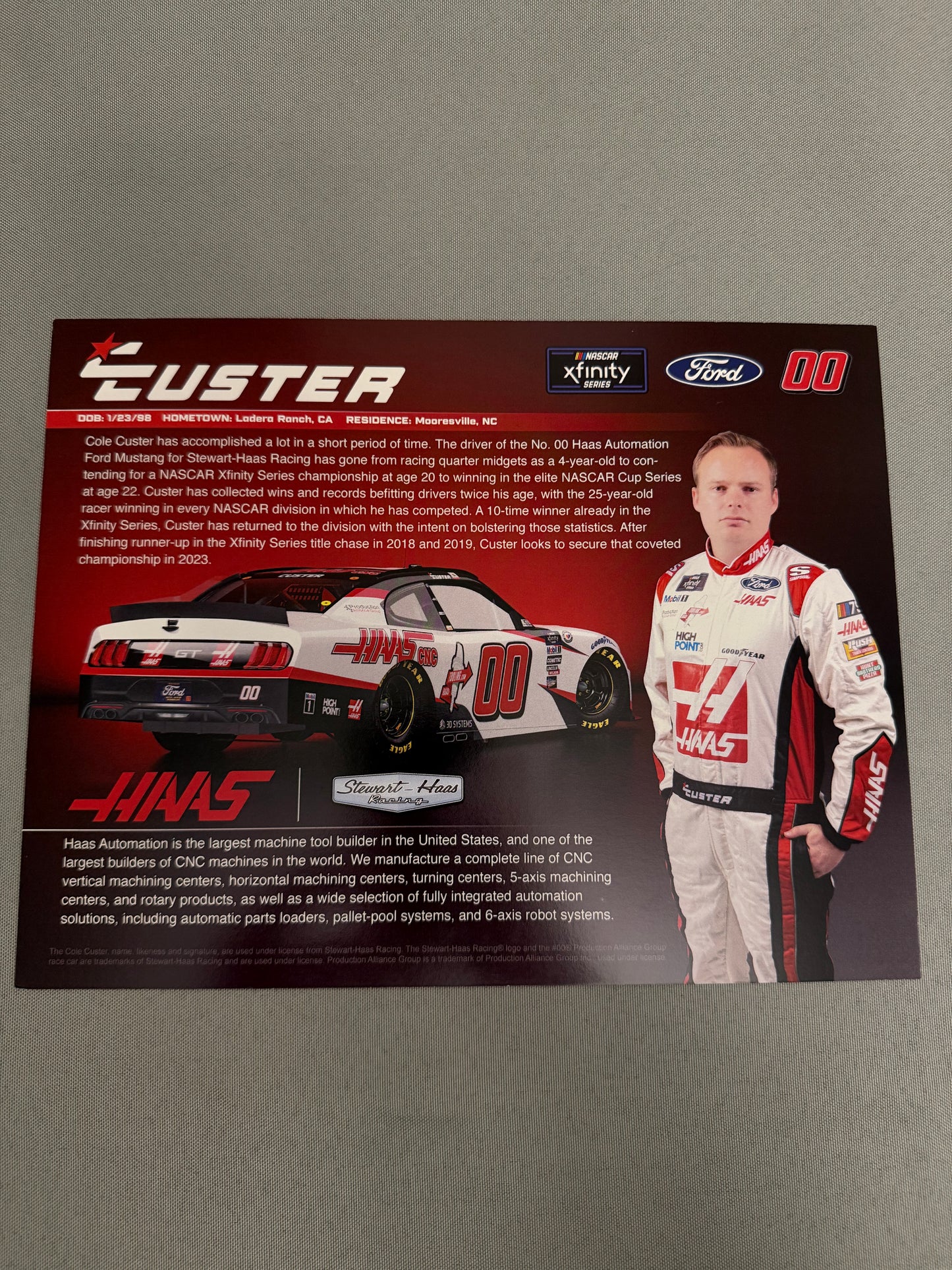 Cole Custer #00 2023 Haas Tooling Nascar Hero Card