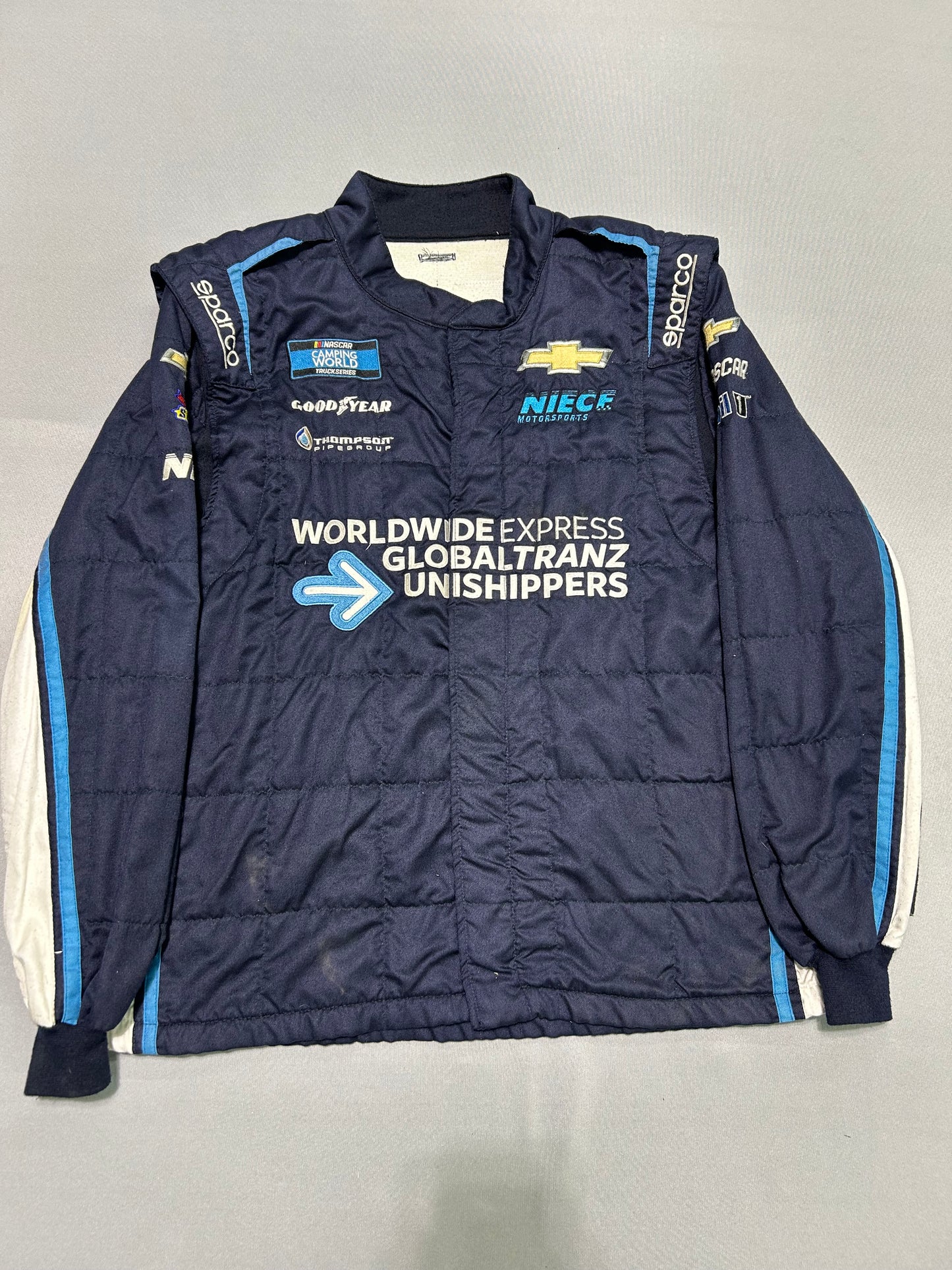 Dean Thompson #40 2022 WWEX Globaltranz Nascar 2 Piece Crew Firesuit C-48 W-38 L-32