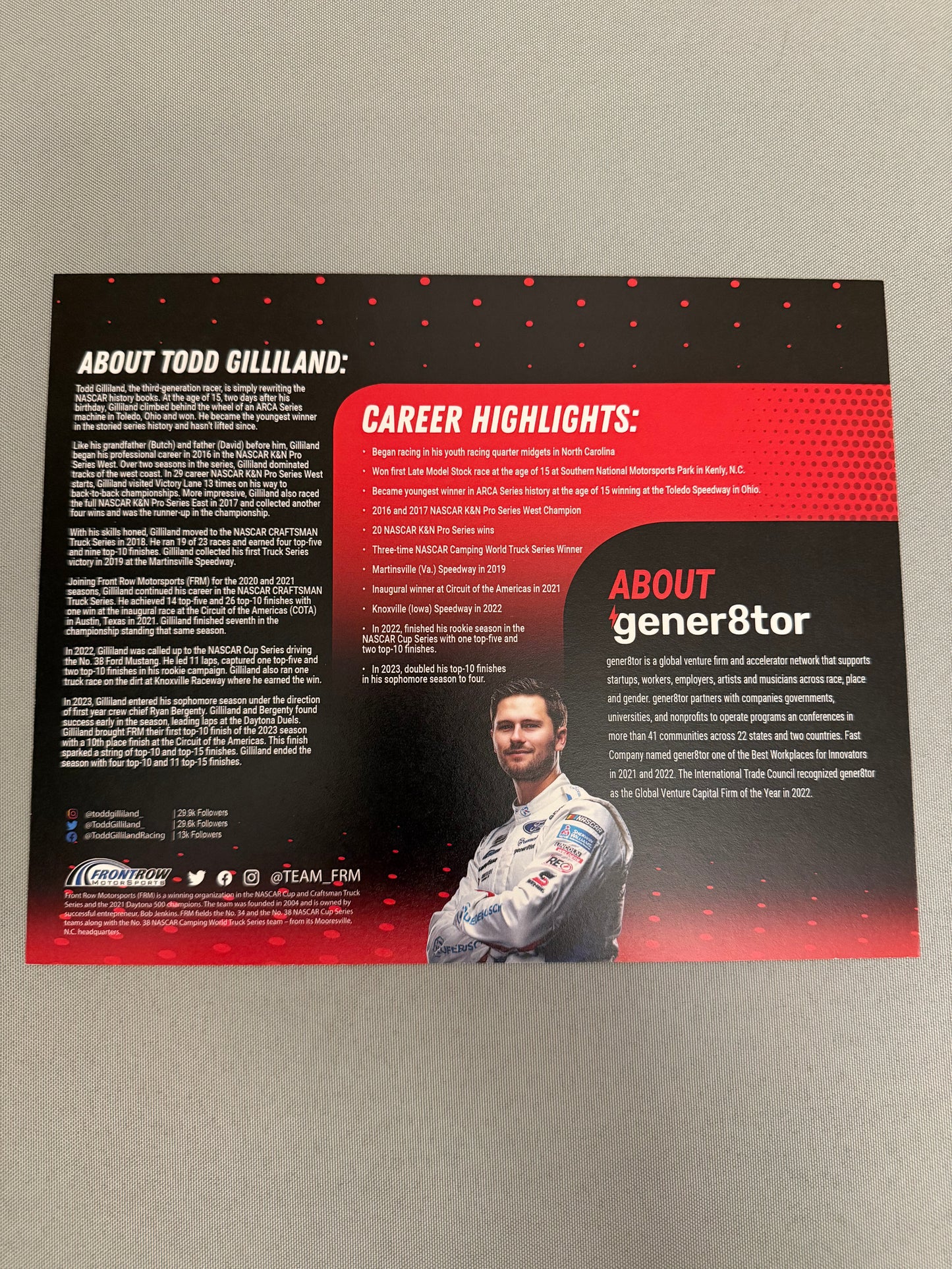 Todd Gilliland #38 2024 Gener8tor Nascar Hero Card