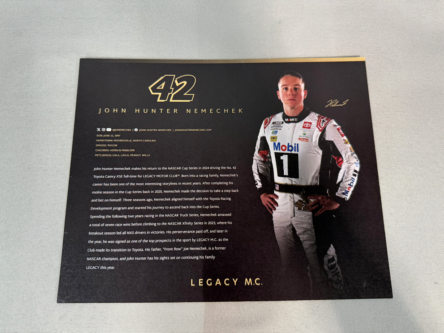 John Hunter Nemechek #42 2024 Mobil 1 Nascar Hero Card