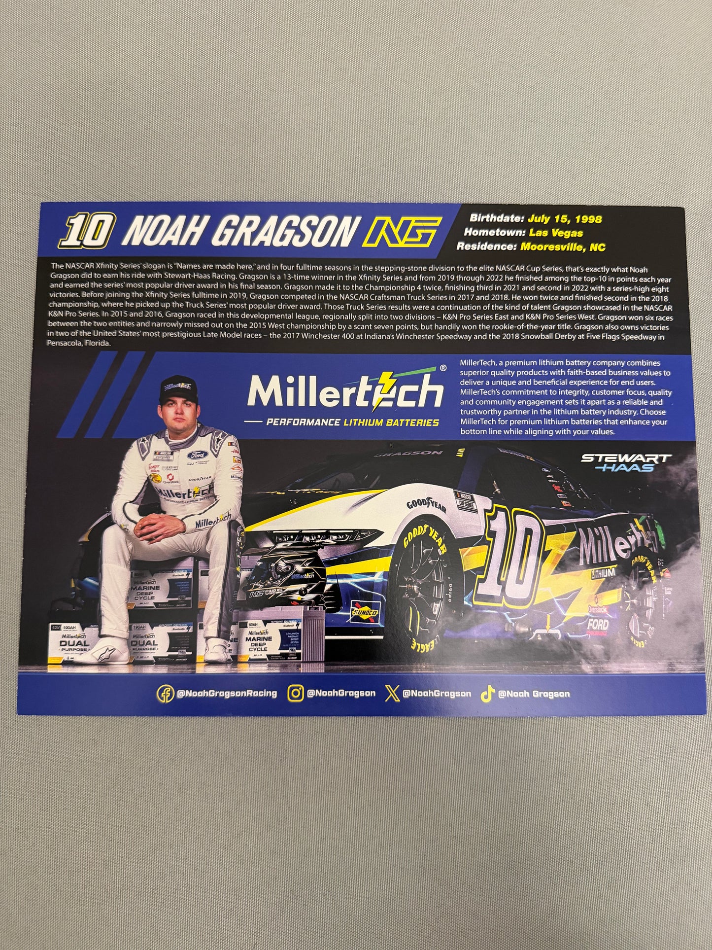 Noah Gragson #10 2024 Millertech Nascar Hero Card