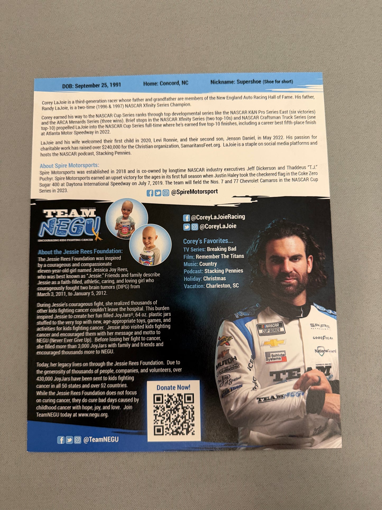 Corey Lajoie #7 2023 Team Negu Nascar Hero Card