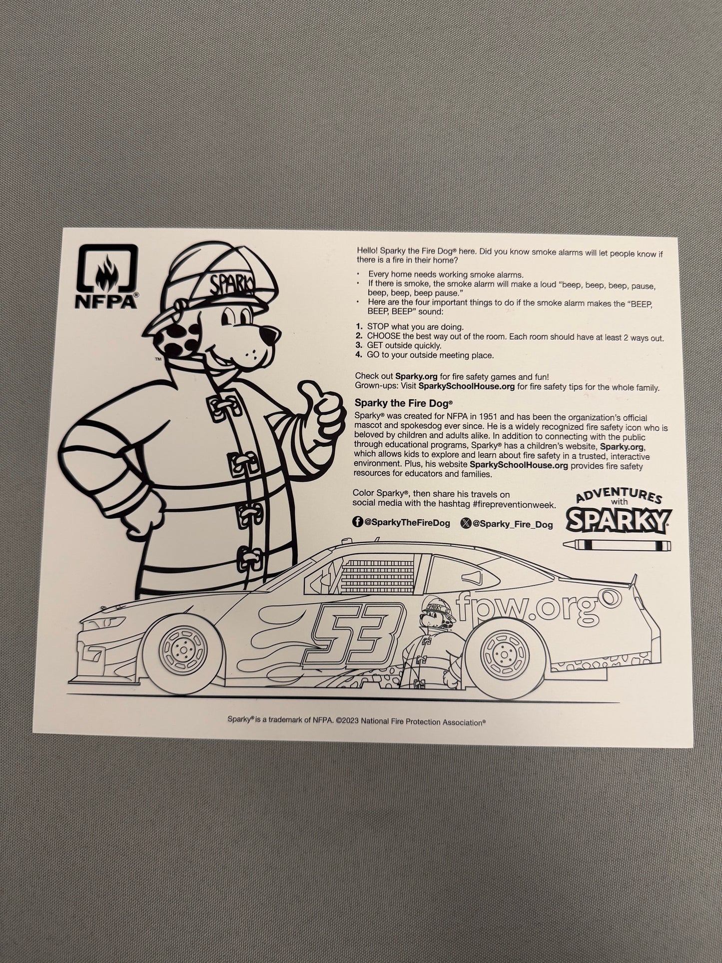 Emerling Gase Motorsports 2023 National Fire Prevention Nascar Hero Card