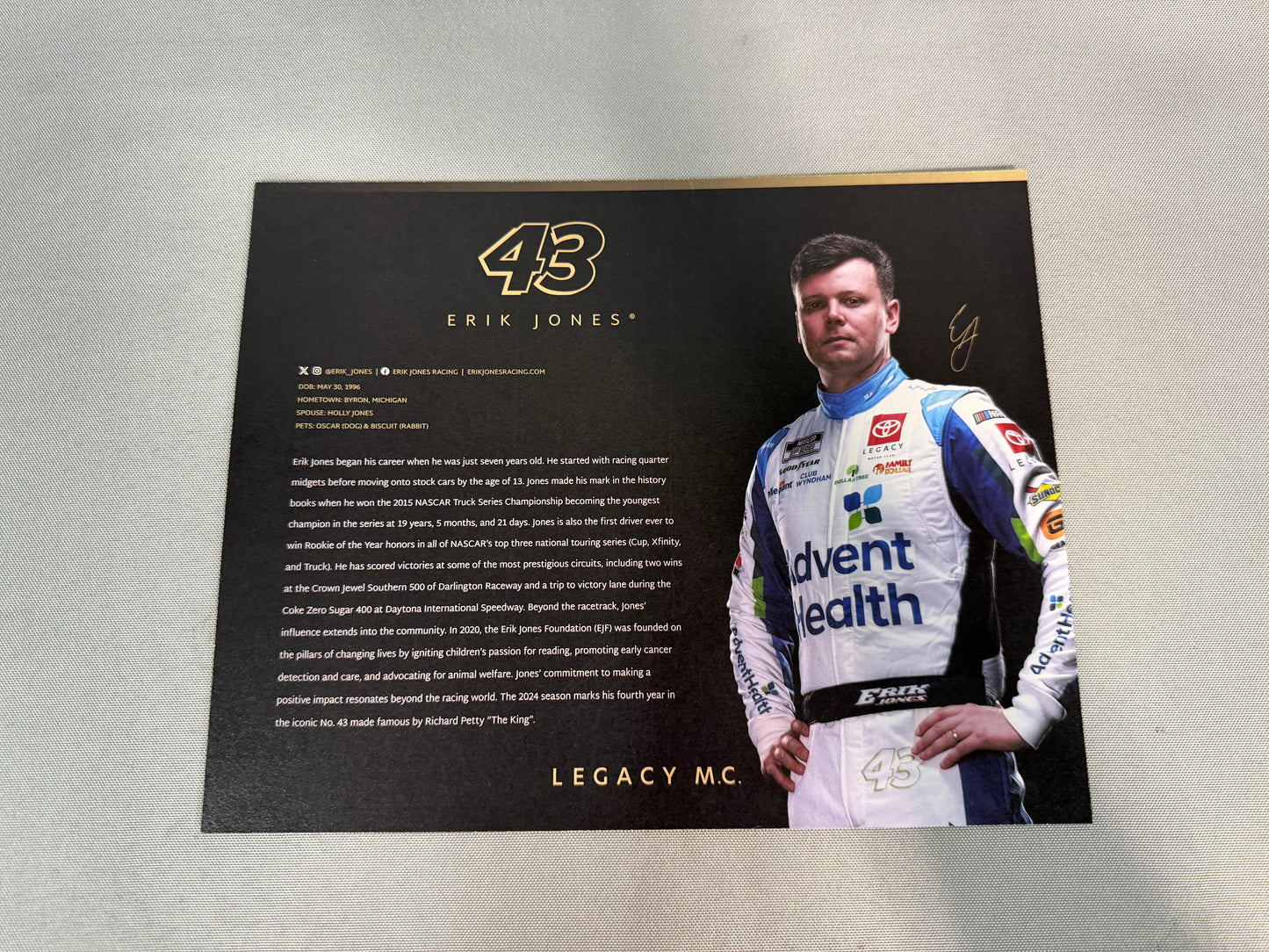 Erik Jones #43 2024 Advent Health Nascar Hero Card
