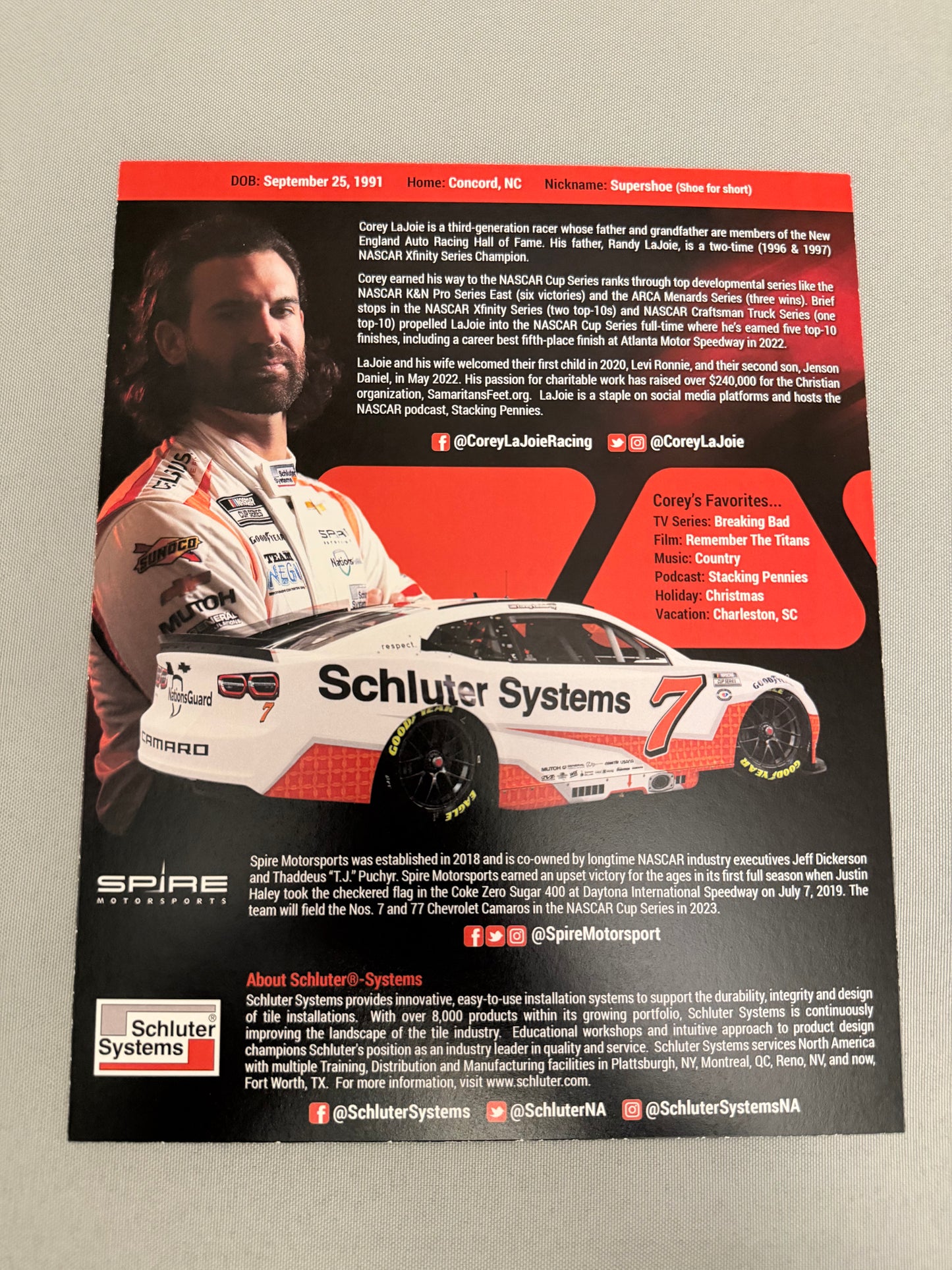 Corey Lajoie #7 2023 Schluter Systems Nascar Hero Card