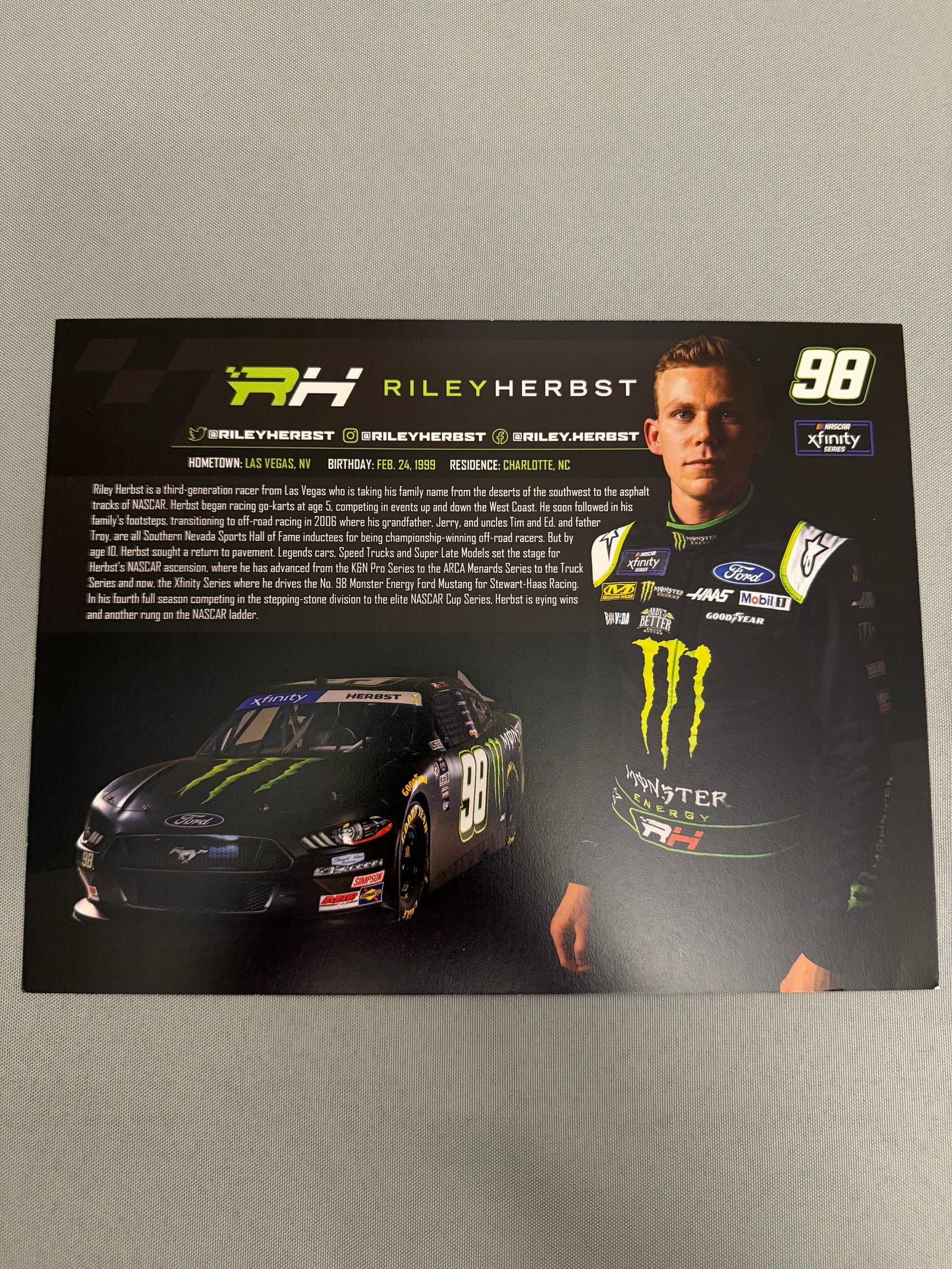 Riley Herbst #98 Monster Energy Nascar Hero Card