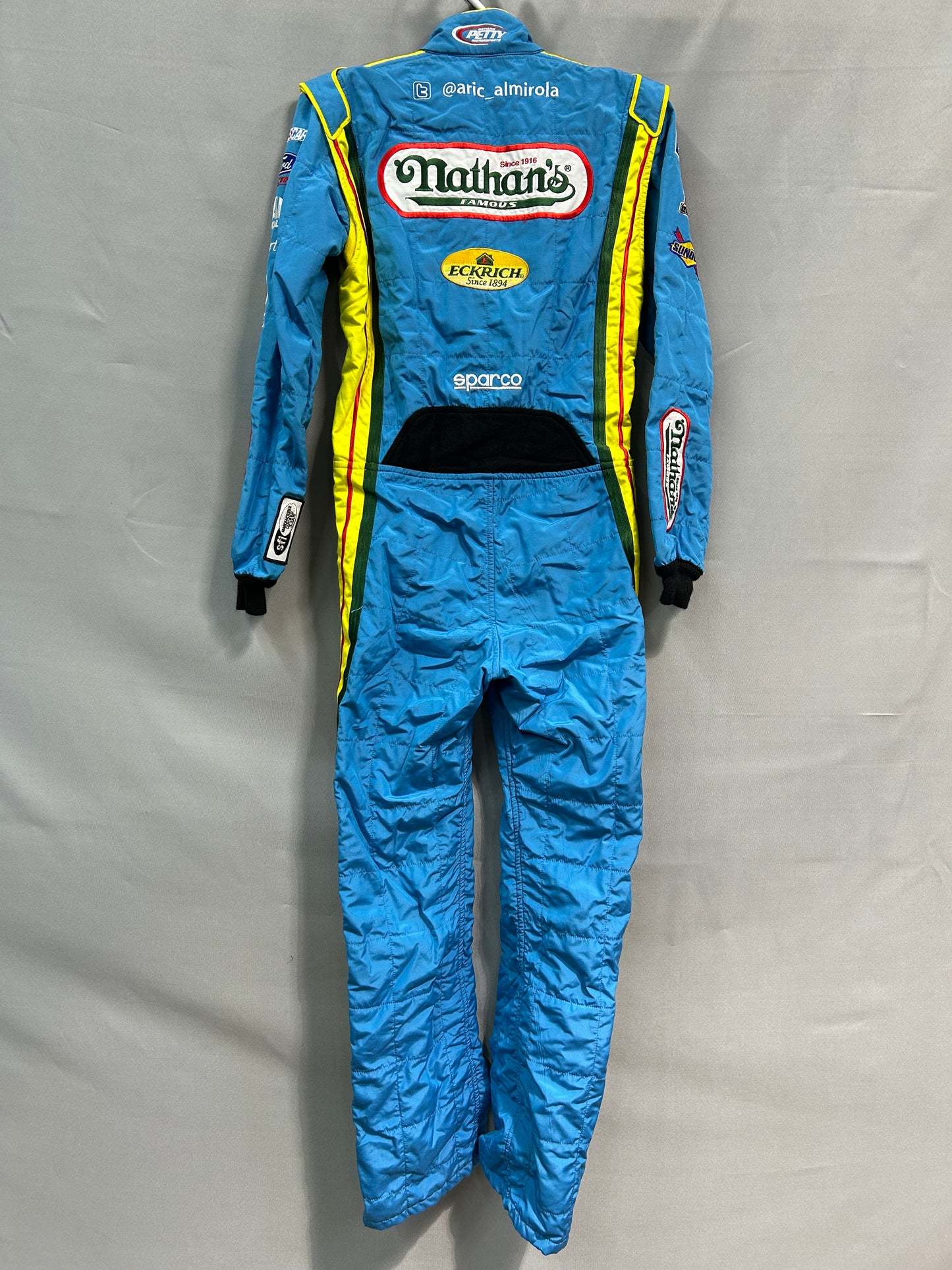 Aric Almirola #43 2014 Dual Autographed Nathans Famous Nascar Driver Firesuit