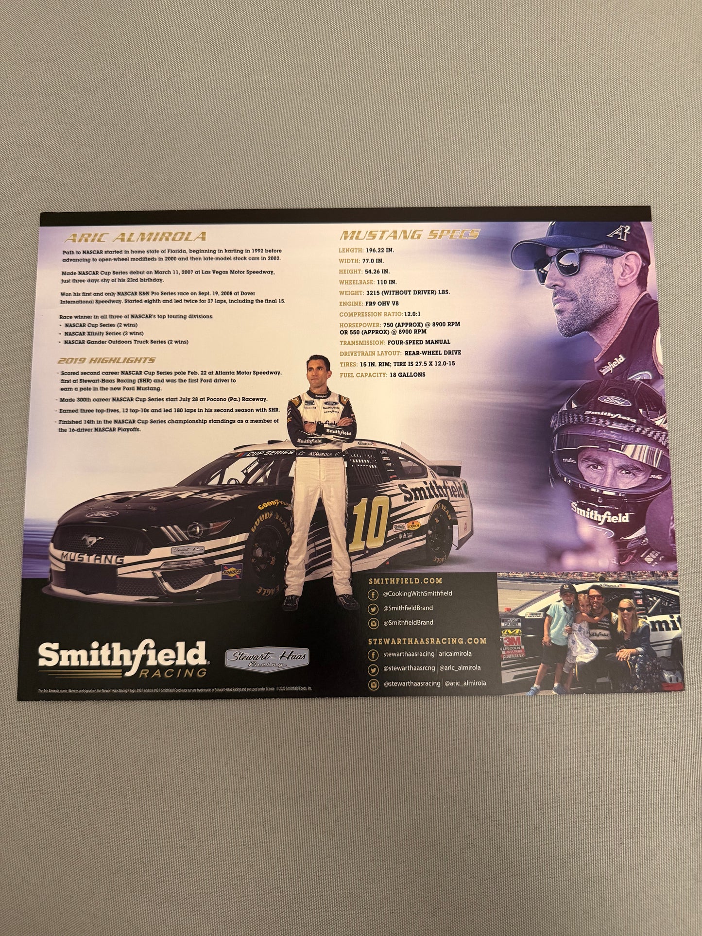 Aric Almirola #10 2020 Smithfield Nascar Hero Card
