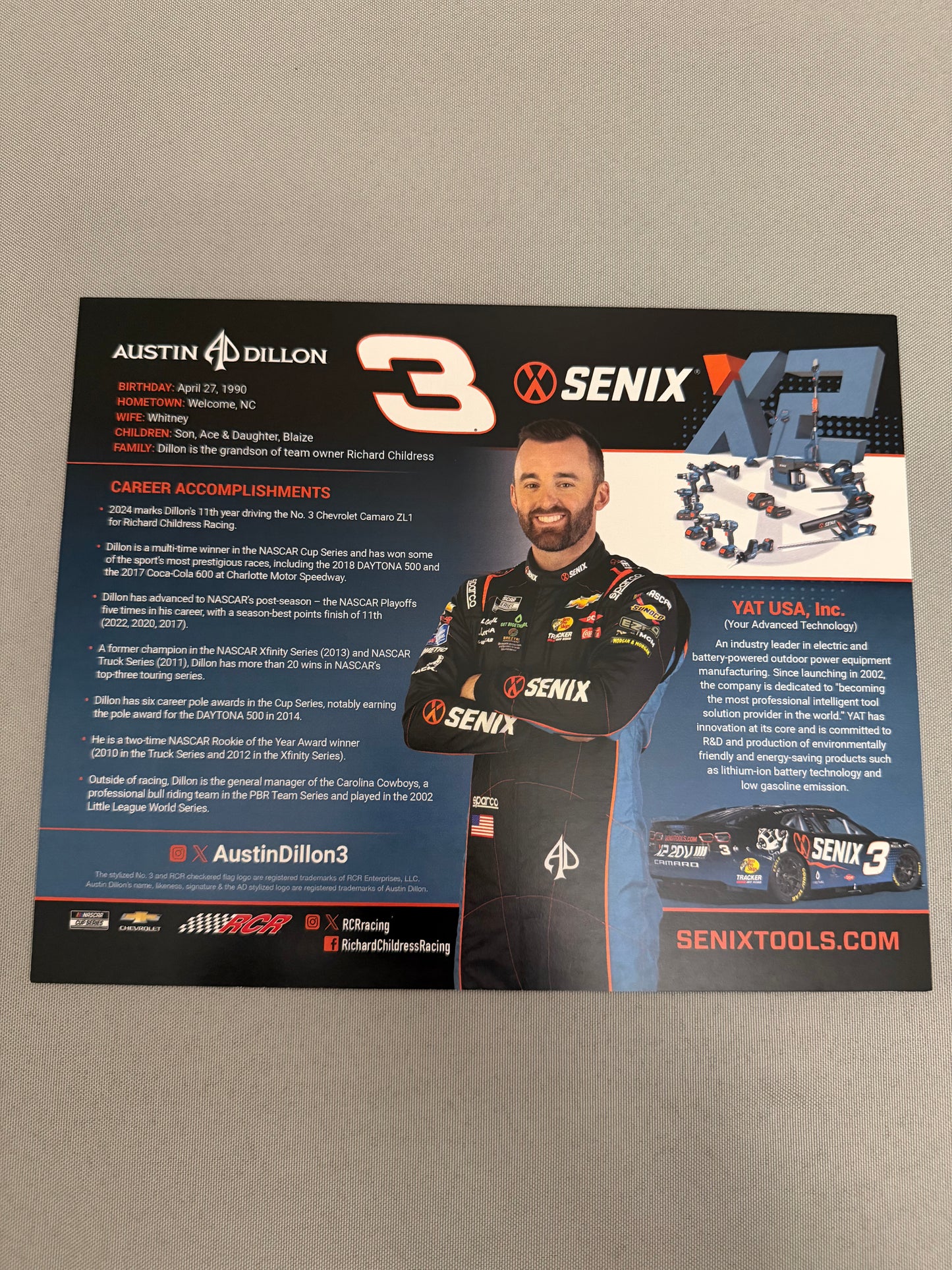 Austin Dillon #3 2024 Senix Nascar Hero Card