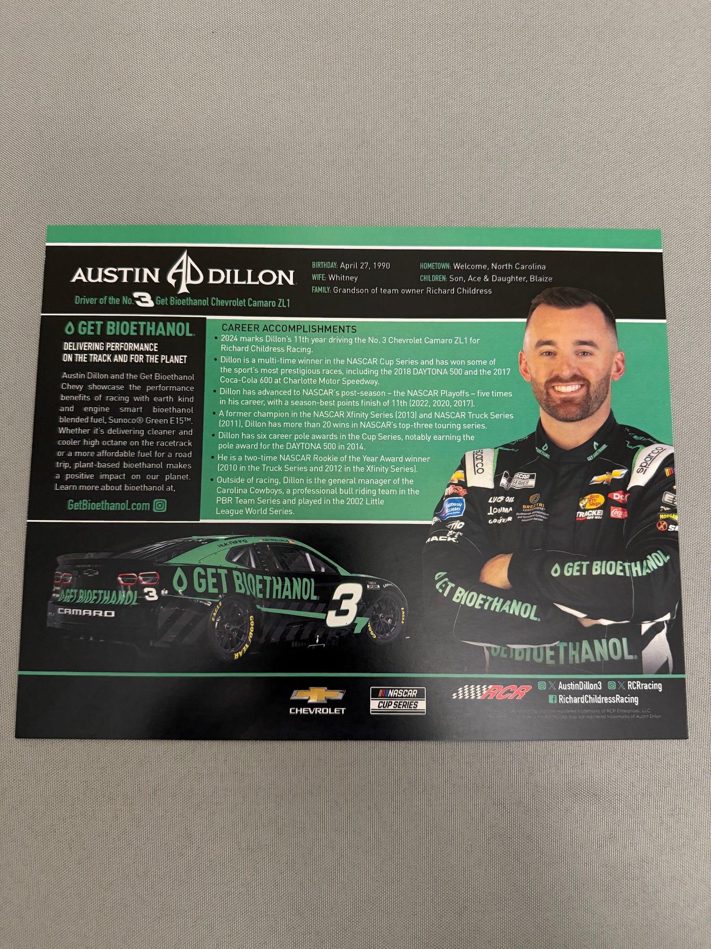 Austin Dillon #3 2023 Get Bioethanol Nascar Hero Card