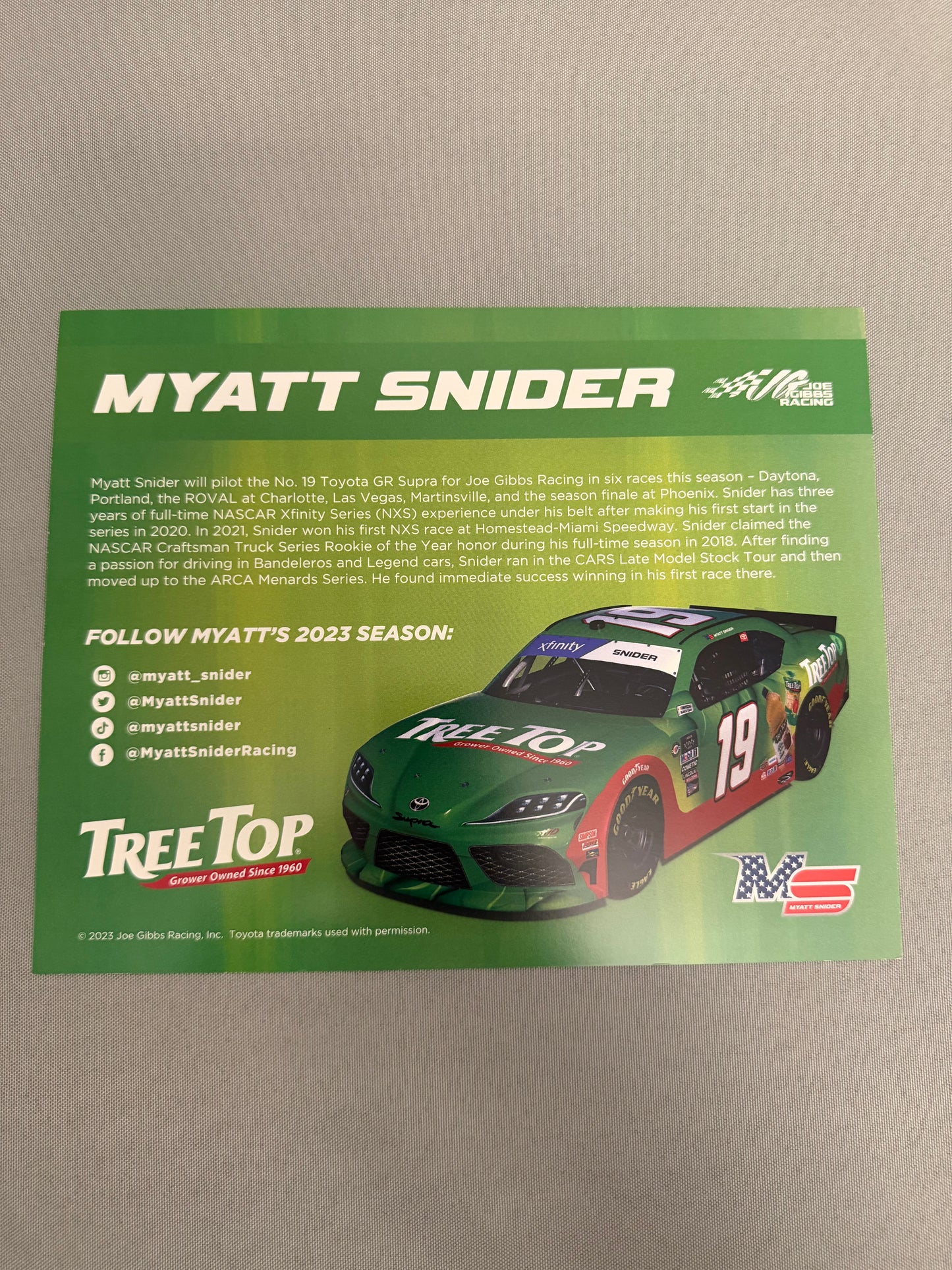 Myatt Snider #19 2023 Tree Top Nascar Hero Card