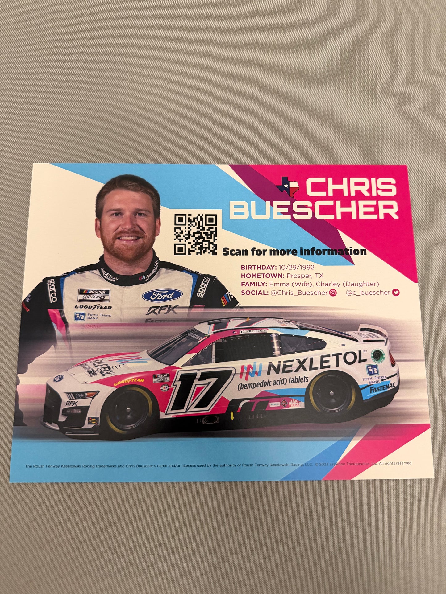 RFK Racing 2023 Nexlizet Nexletol Nascar Hero Card