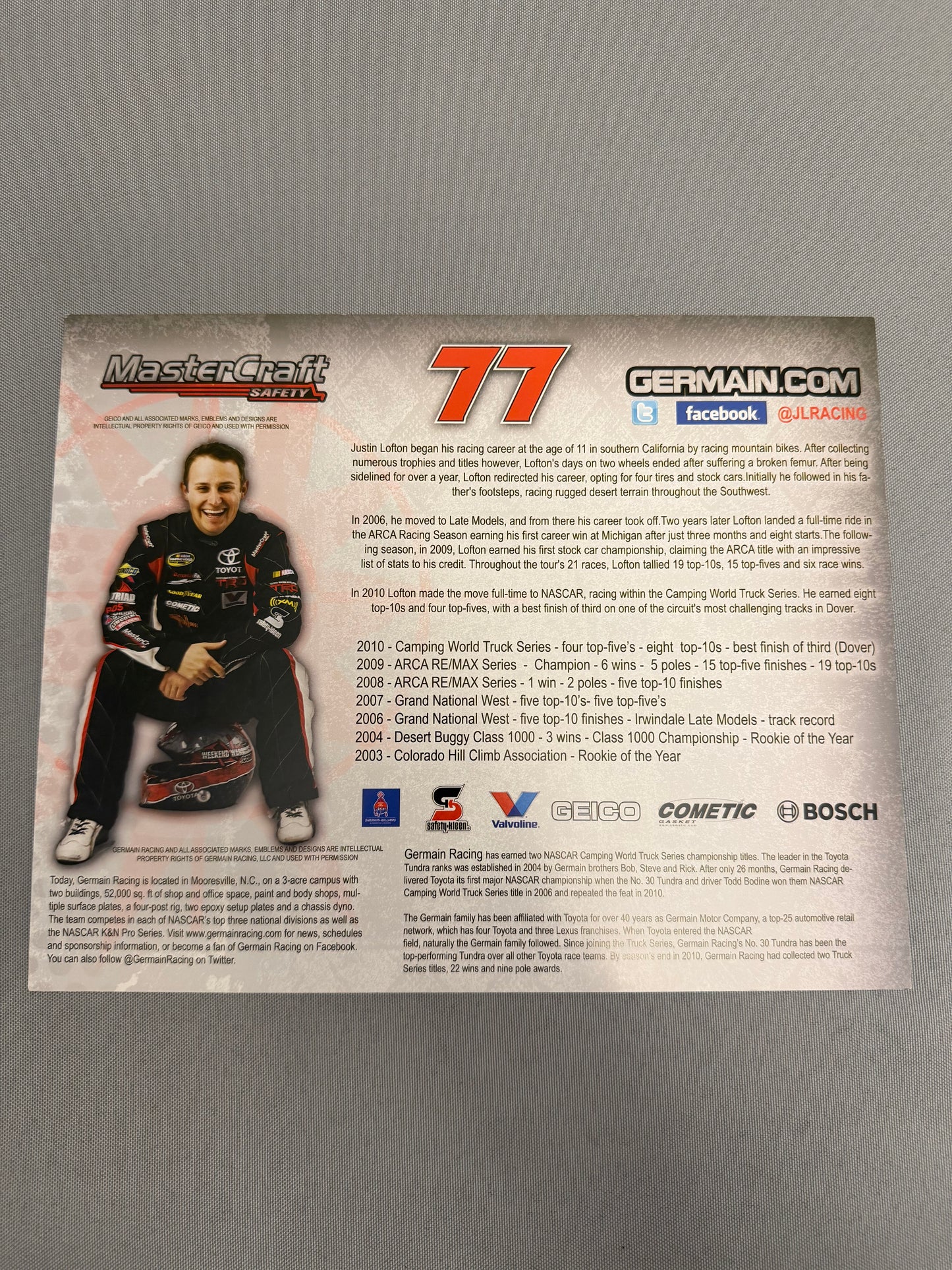 Justin Lofton #77 Lofton Cattle Nascar Hero Card