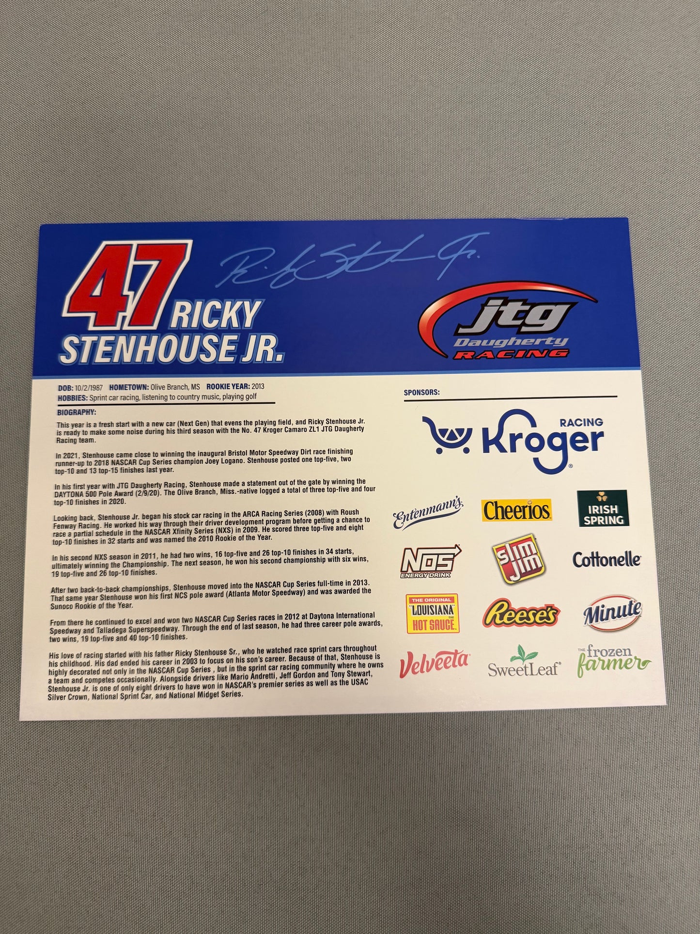 Ricky Stenhouse Jr #47 2022 Kroger Nascar Hero Card