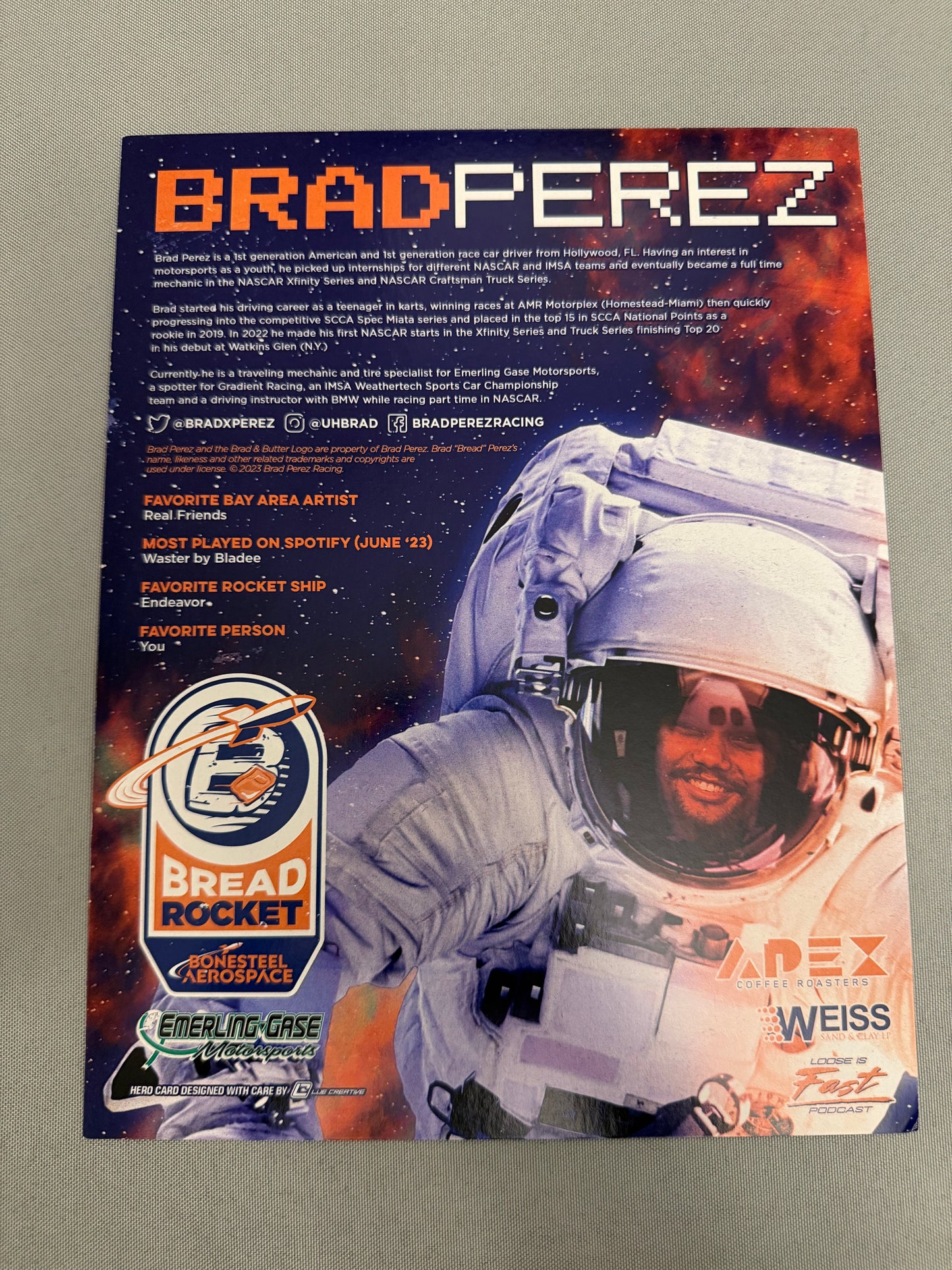 Brad Perez #53 2023 Bonesteel Aerospace Nascar Hero Card