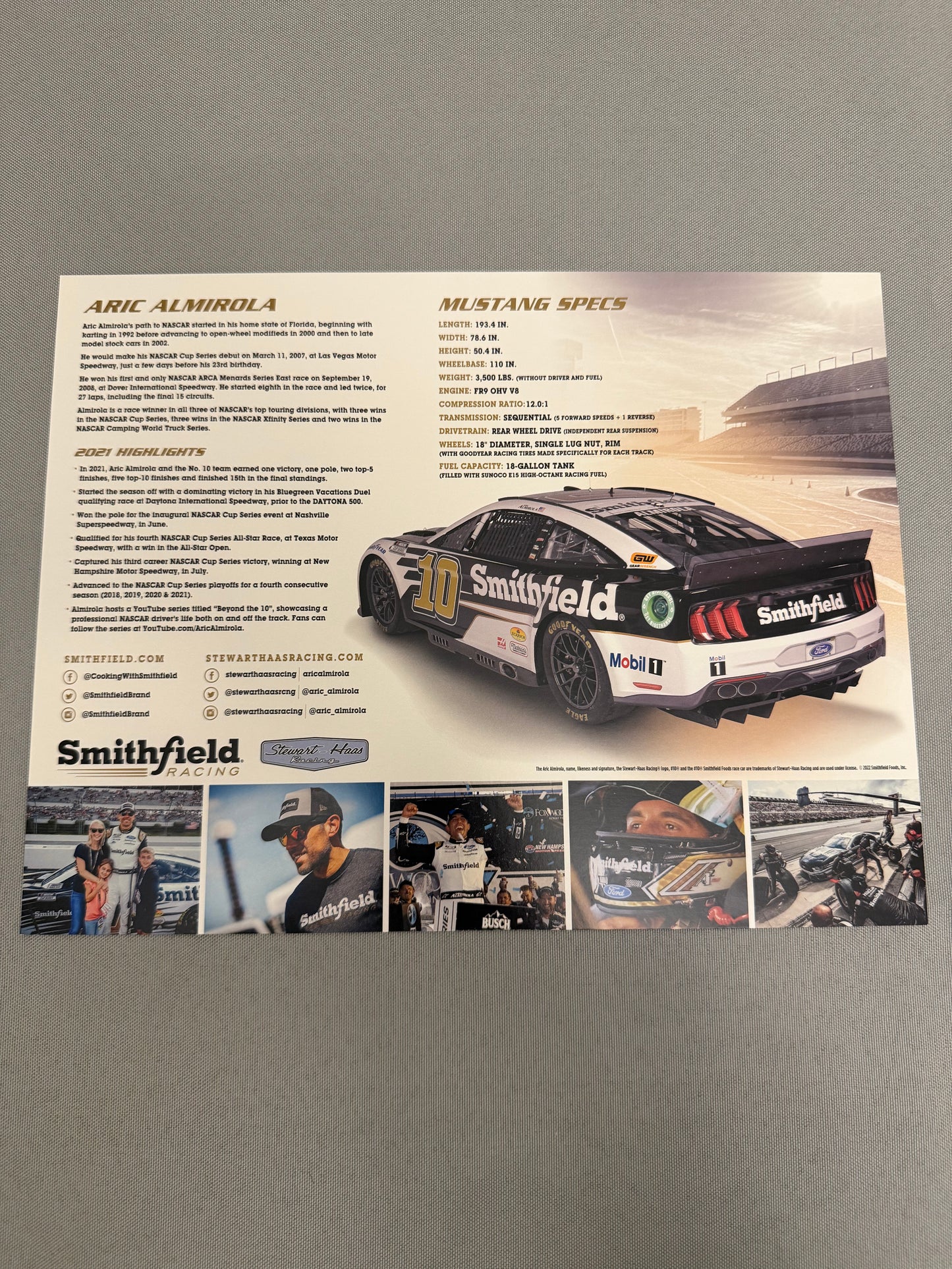 Aric Almirola #10 2022 Smithfield Nascar Hero Card