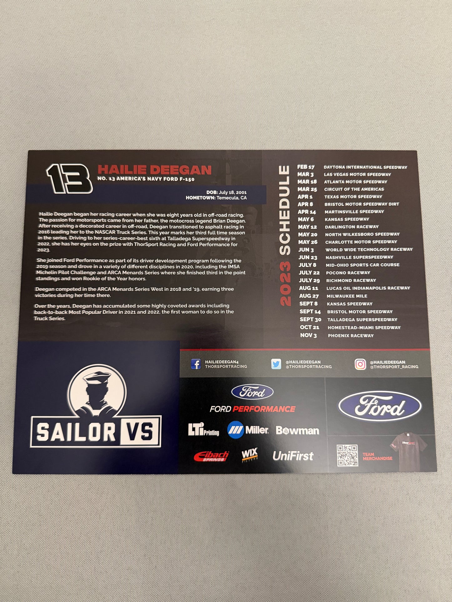 Hailie Deegan #13 2023 Americas Navy Nascar Hero Card