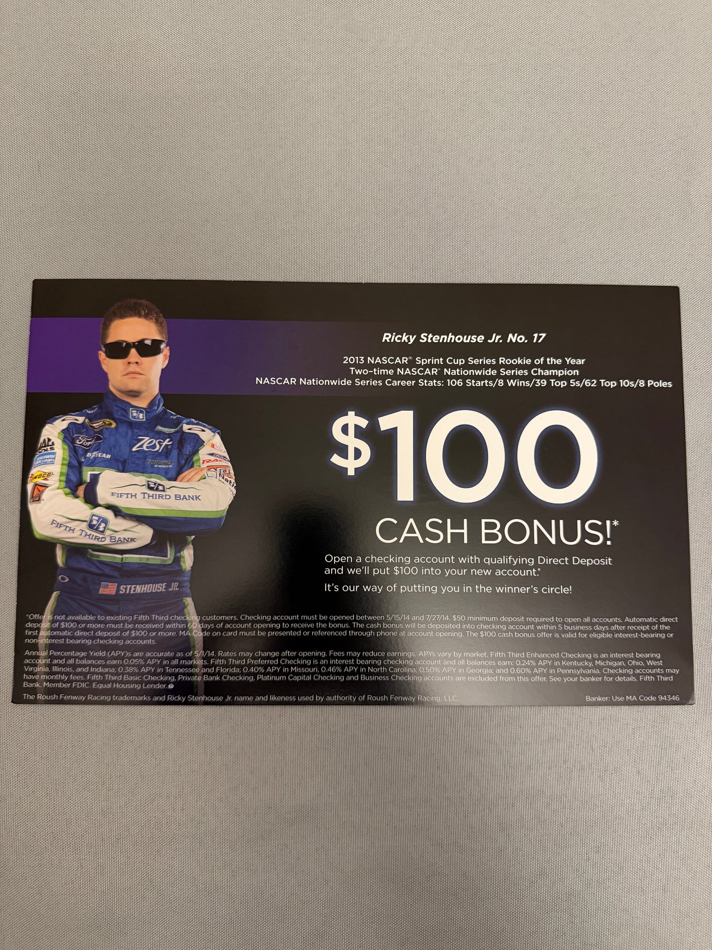 Ricky Stenhouse Jr #17 2014 Fifth Third Bank Nascar Hero Card