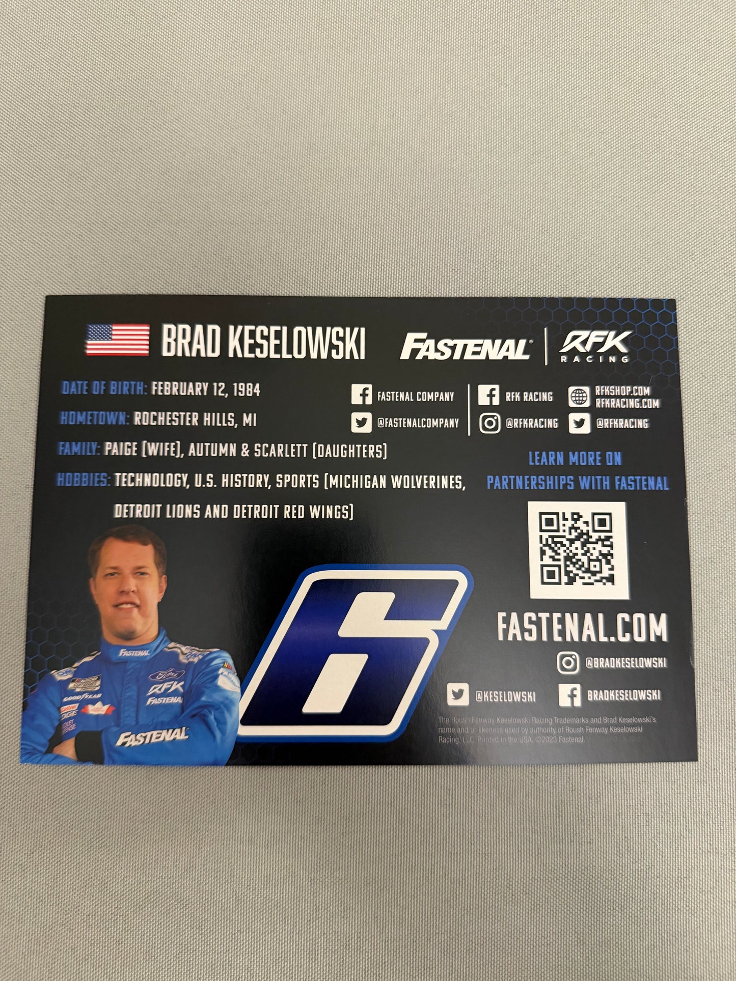 Brad Keselowski #6 2023 Fastenal Nascar Hero Card
