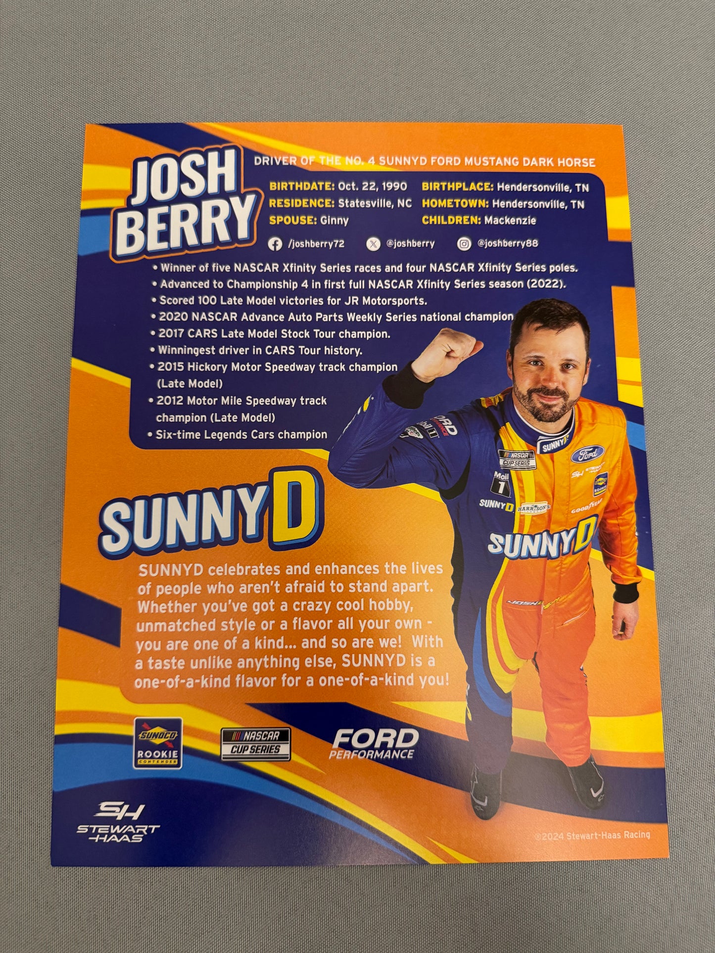 Josh Berry #4 2024 Sunny D Nascar Hero Card