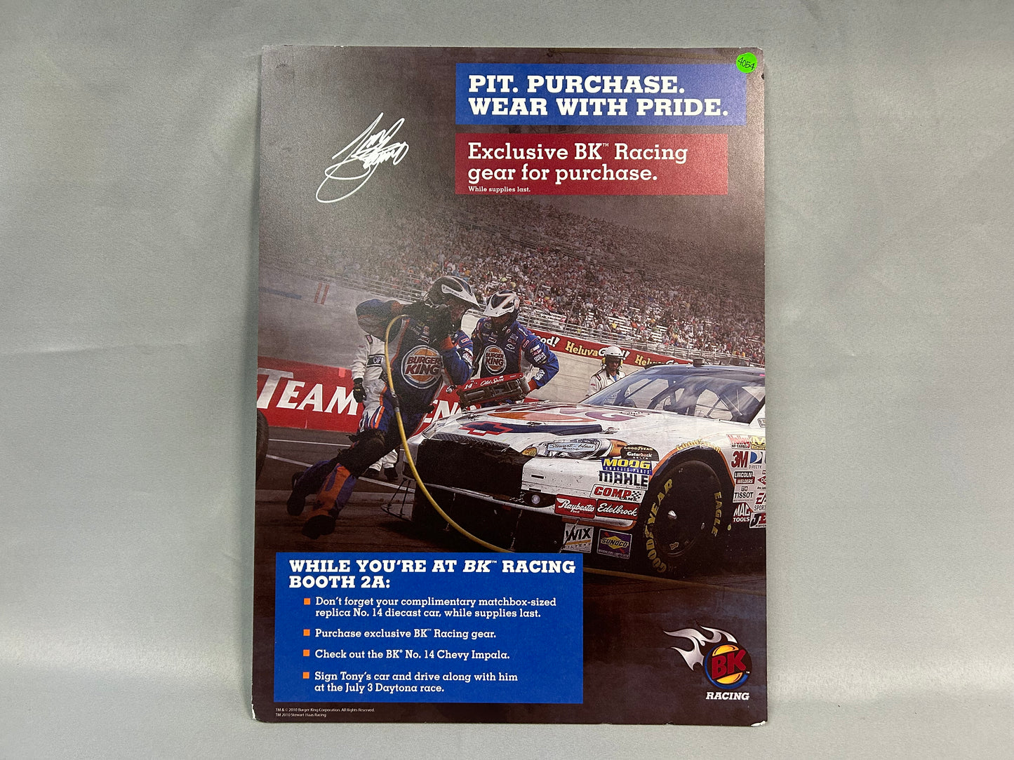 Tony Stewart #14 BK Racing Nascar Autographed Promo Sign