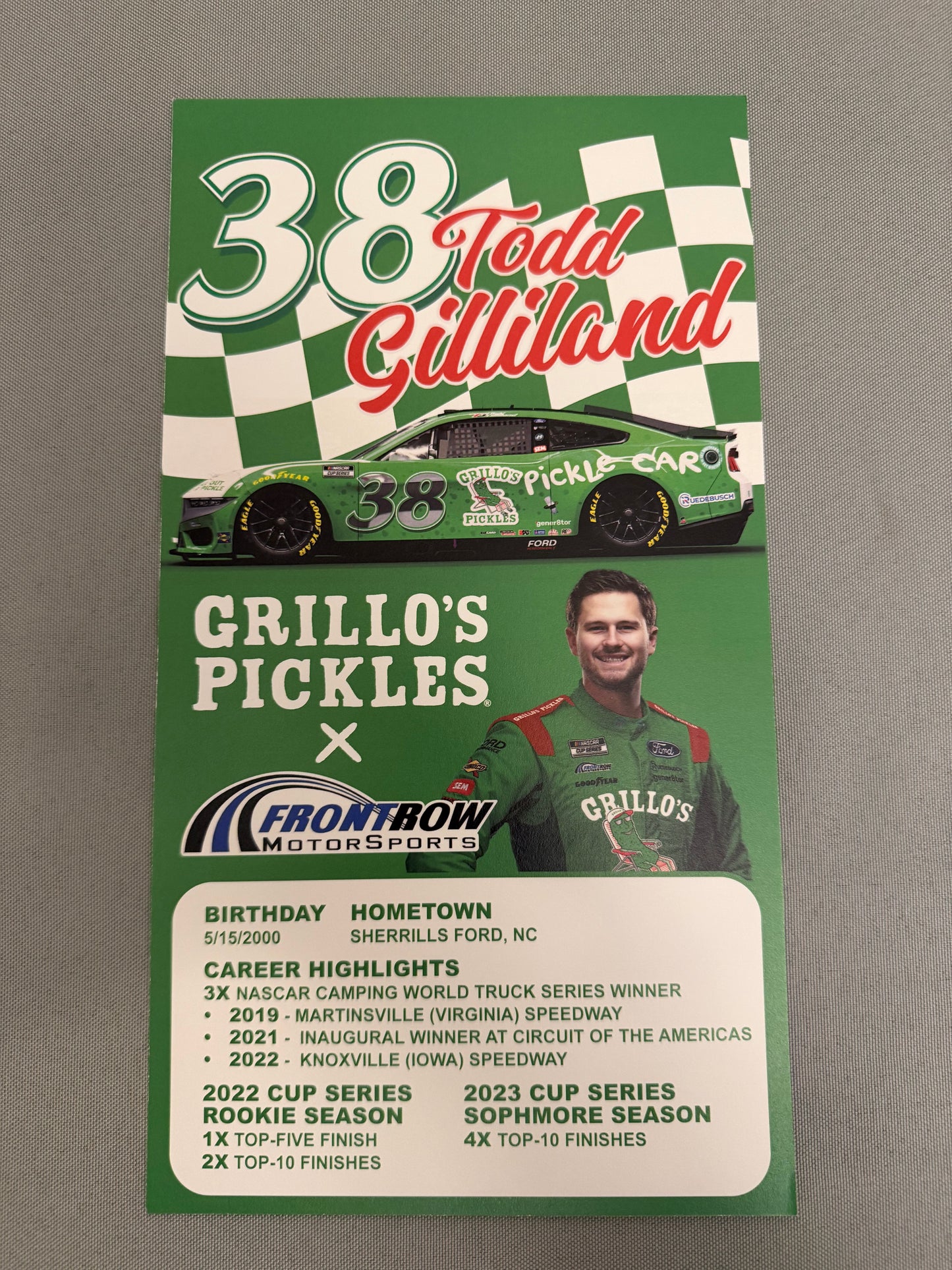 Todd Gilliland #38 2024 Grillos Pickles Nascar Hero Card