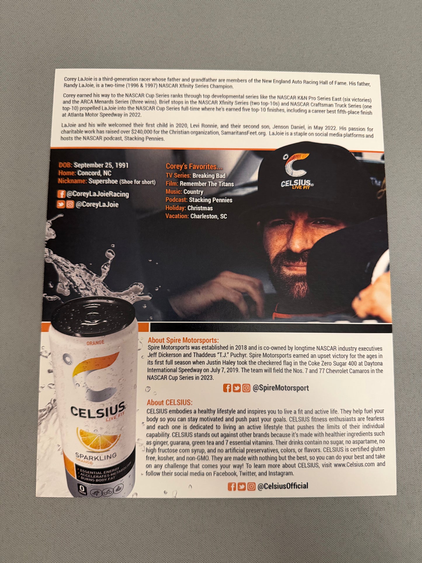 Corey Lajoie #7 2023 Celsius Nascar Hero Card