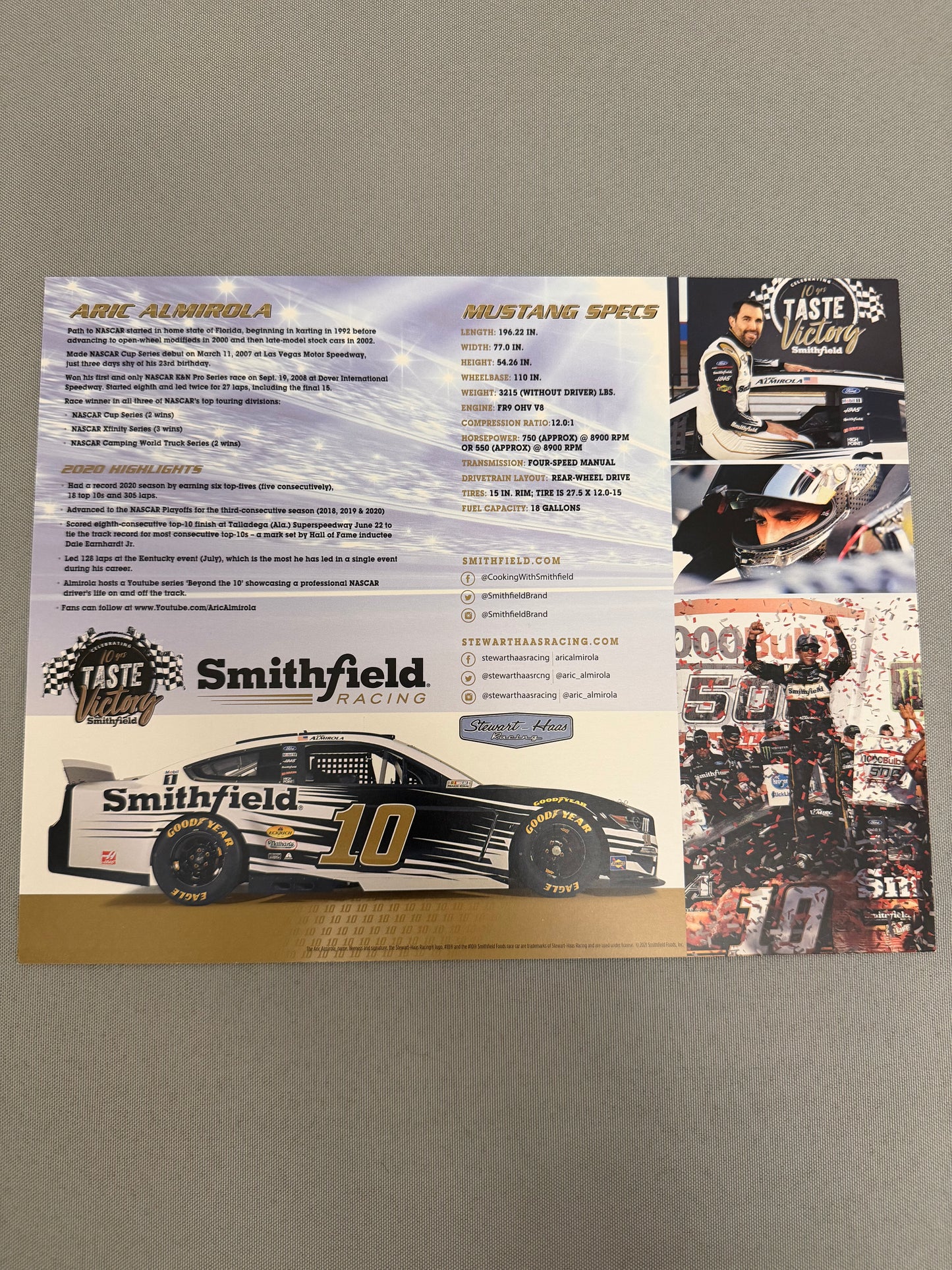 Aric Almirola #10 2021 Smithfield Nascar Hero Card